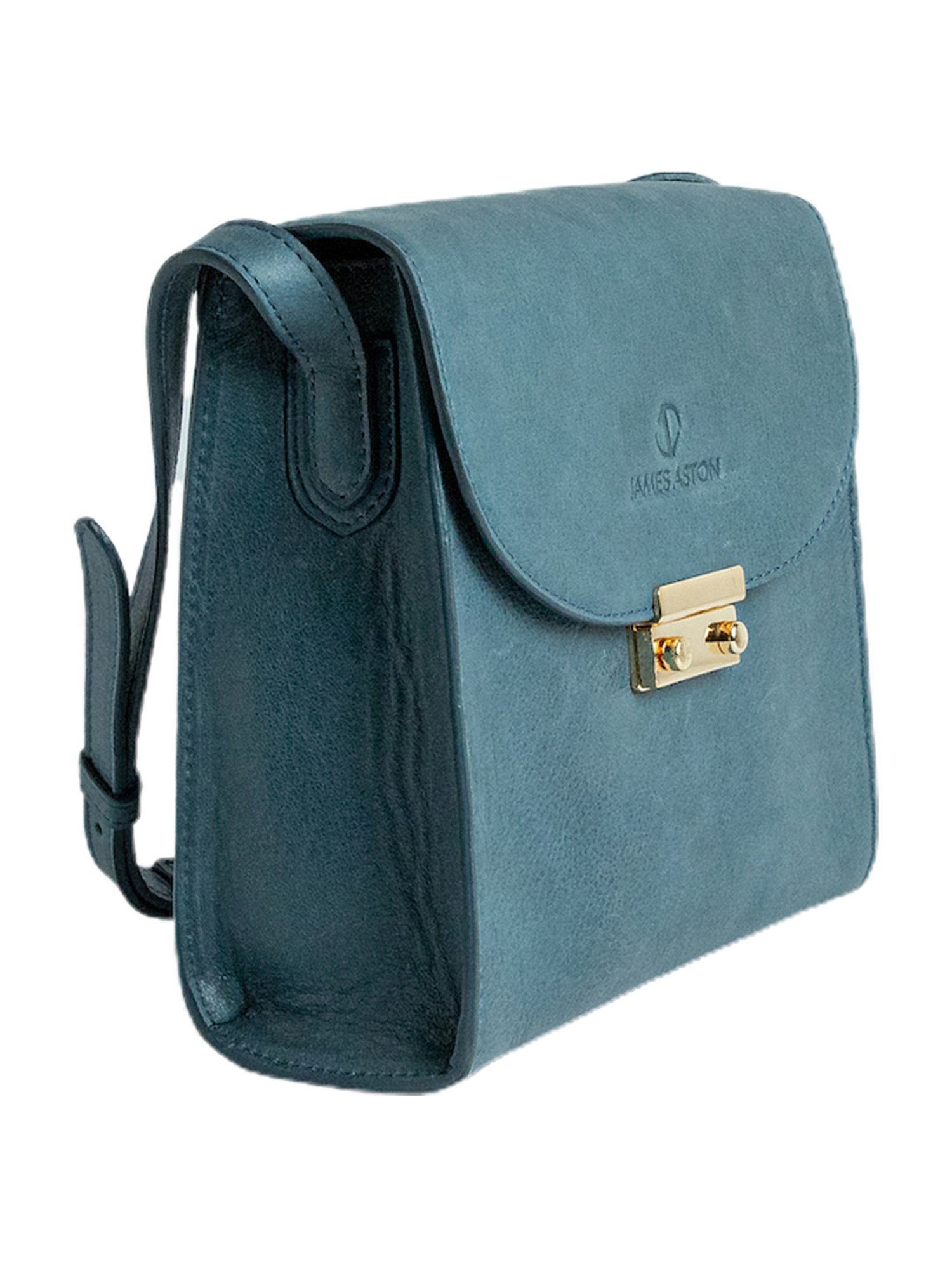 James Aston Ocean's Bloom Blue Medium Leather Cross Body Bag