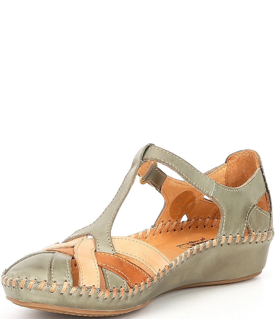 Pikolinos Puerto Vallarta Leather T-Strap Wedge Sandals