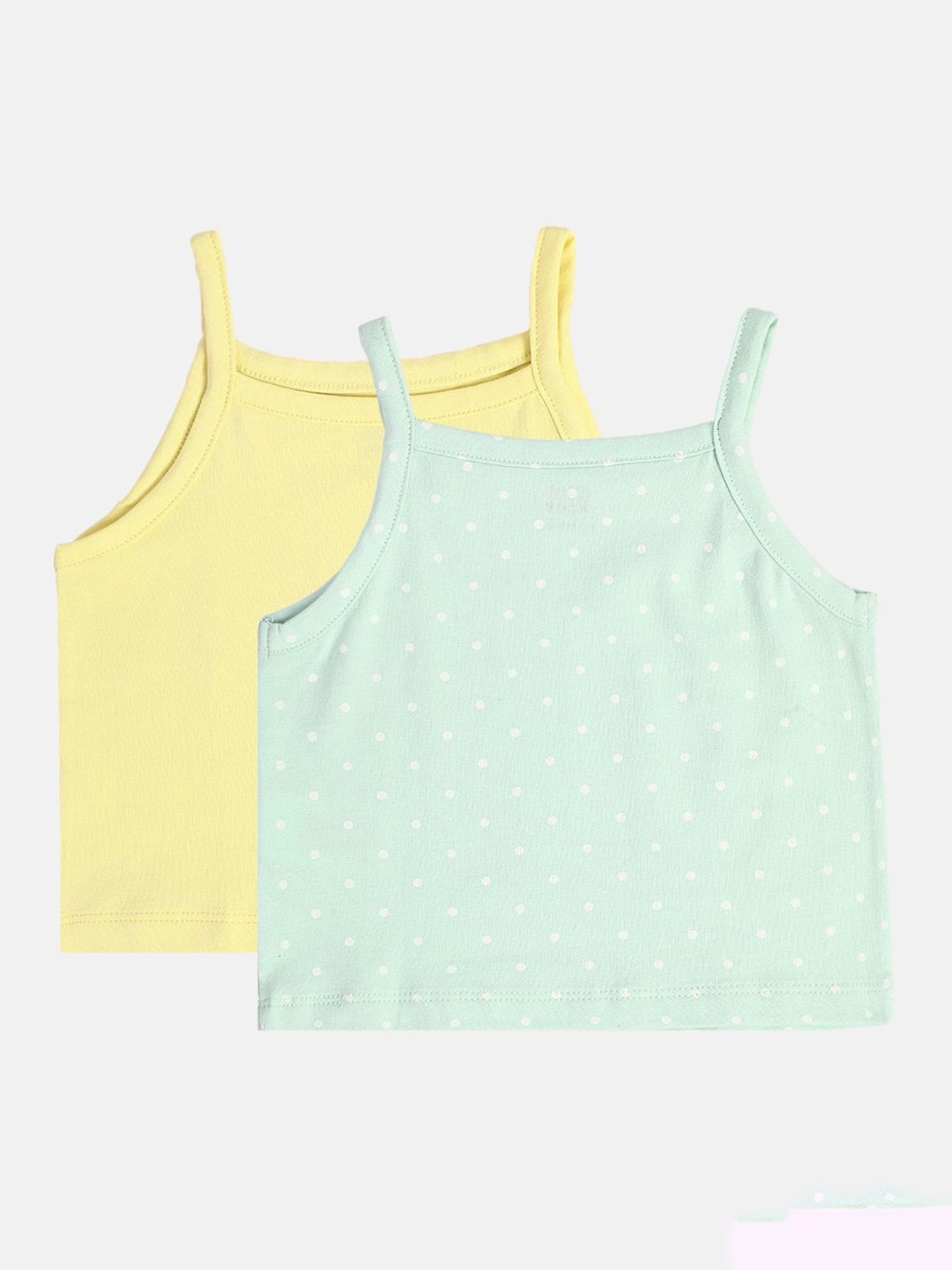 MINIKLUB Girls Yellow & Green Solid Camisole (Pack Of 2)