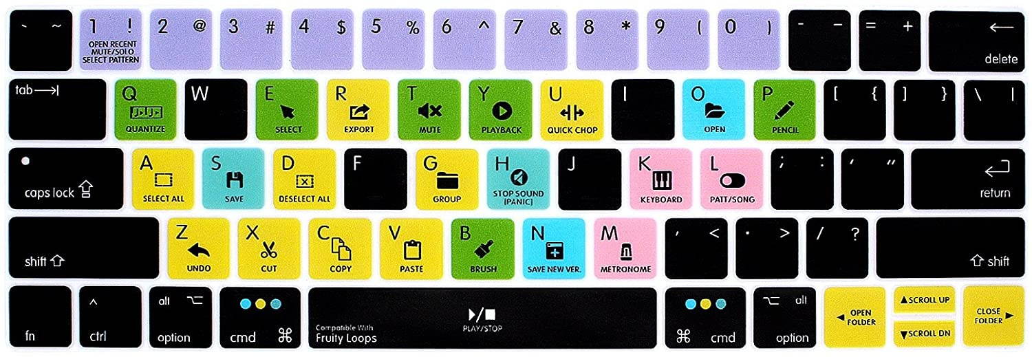 HRH FL Studio Fruity Loops Shortcuts Hotkey Silicone Keyboard Cover Skin for MacBook New Pro with Touch Bar 13 Inch and 15 Inch(A2159/A1989/A1706,A1990/A1707) 2019 2018 2016 2017 Release US Version
