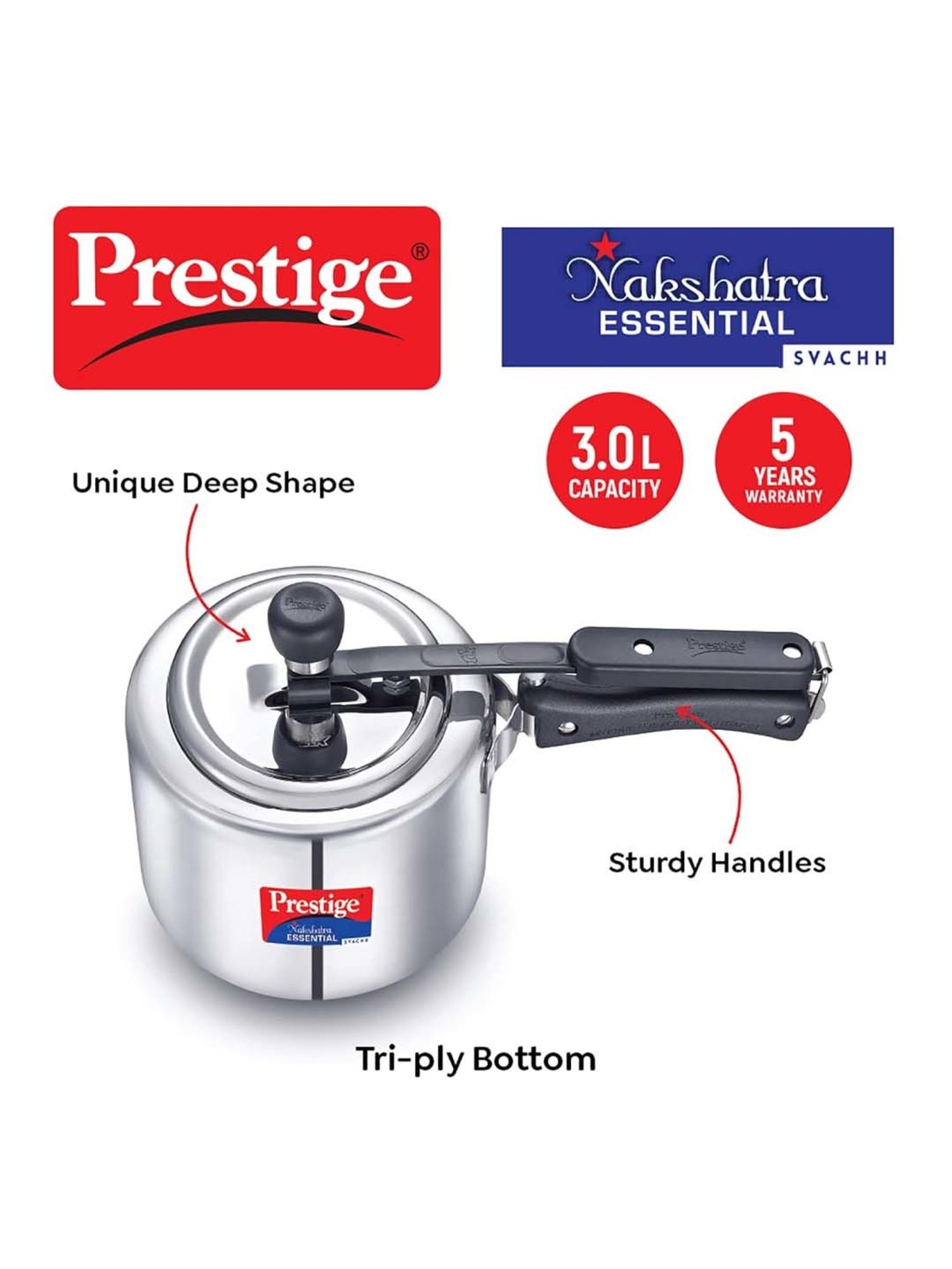 Pigeon Silver Stainless steel Pressure Cooker (10 L)
