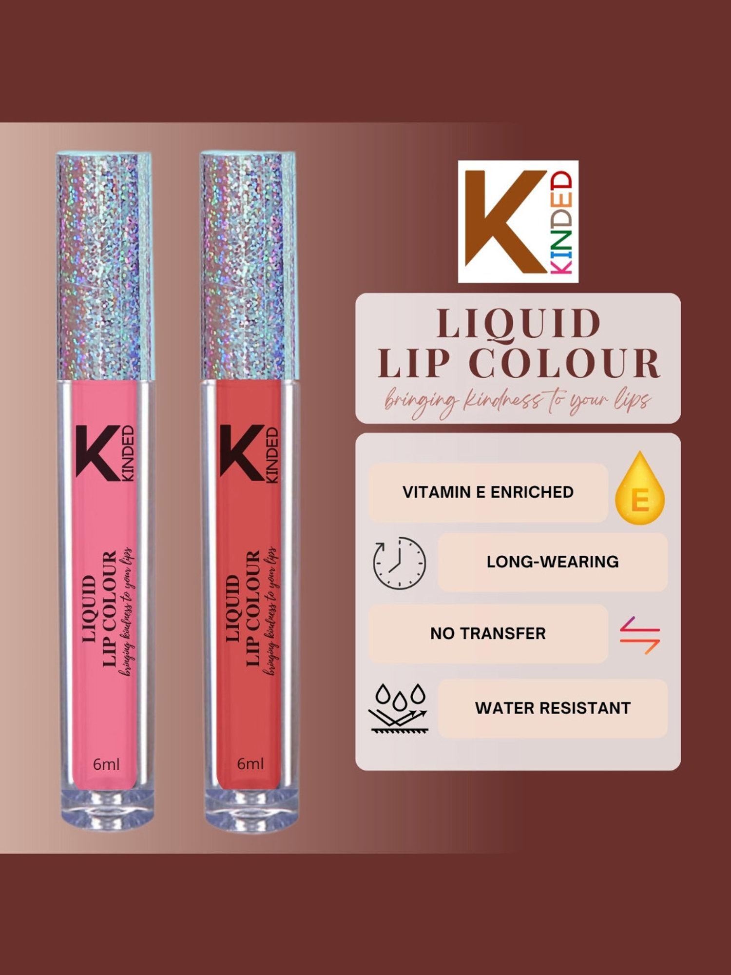 KINDED Liquid Lip Colour 01 Barbie Pink & 03 Vermilion Red Combo