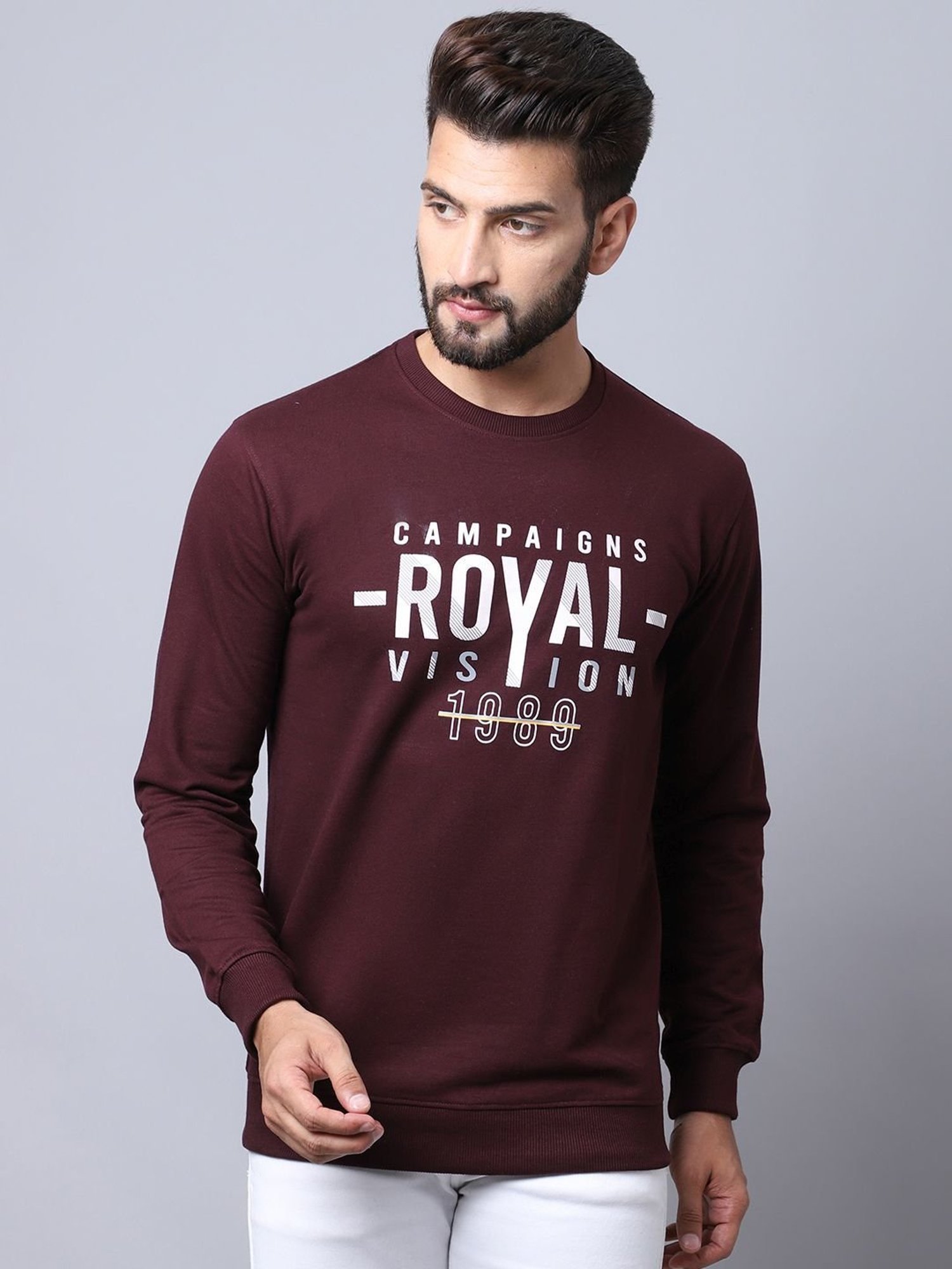 Cantabil Maroon Cotton Regular Fit Printed T-Shirt