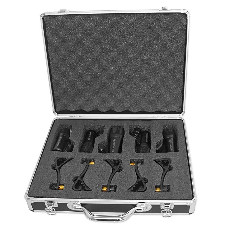 PROD5 5 Piece Drum Mic Kit wMetal Bass+Snare Microphones+Clips