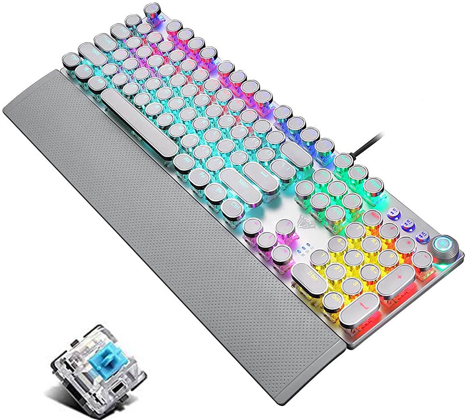 AULA F2088 True Mechanical Gaming Keyboard Multimedia Alloy Lighting Knob 104 Keys Anti-Ghost Marco Programming, Dual-Core IC Chip Metal Panel Wired LED Backlit Keyboard for PC Game