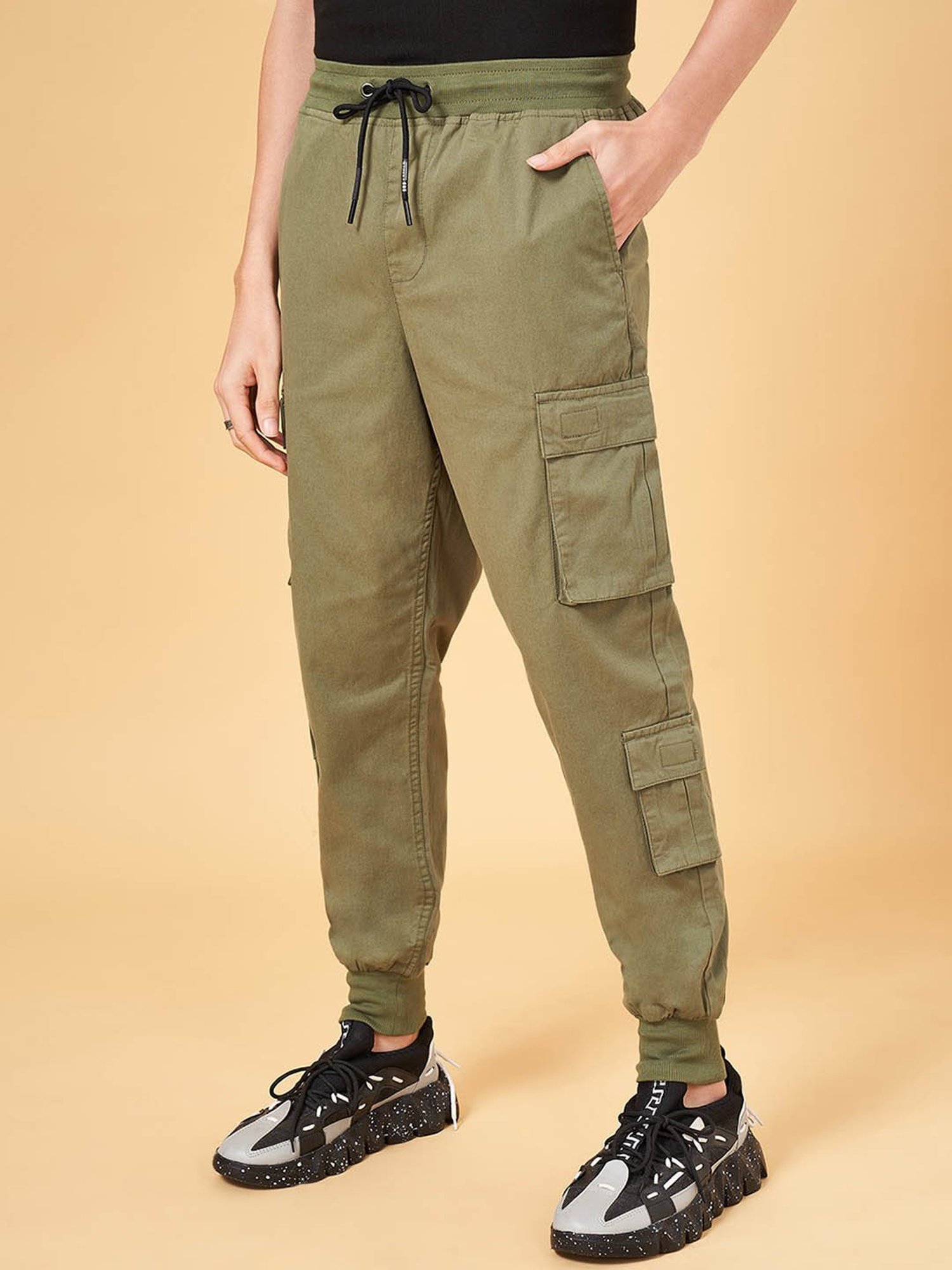Street 808 by Pantaloons Olive Cotton Regular Fit Joggers