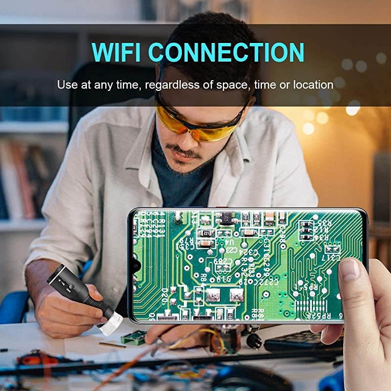 WiFi Digital Microscope for iPhone Android Phone Mac Windows HD 1080P Video Record 501000X Magnification Wireless Portable Microscope with Adjustable Metal Stand and Carrying Bag