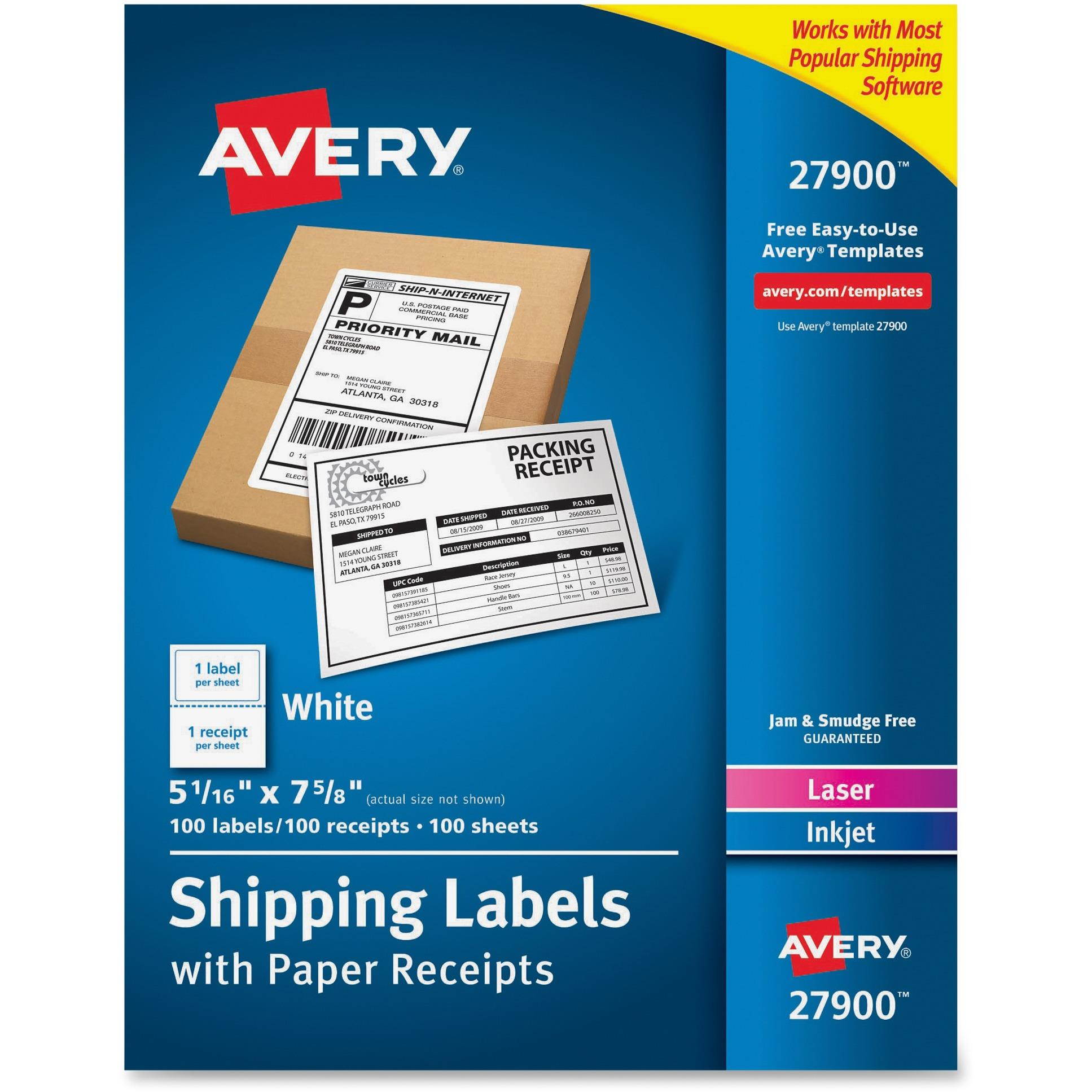 Avery; Bulk Shipping Labels with Paper Receipt - Permanent Adhesive - 5 1/16" Width x 7 5/8" Length - Rectangle - La