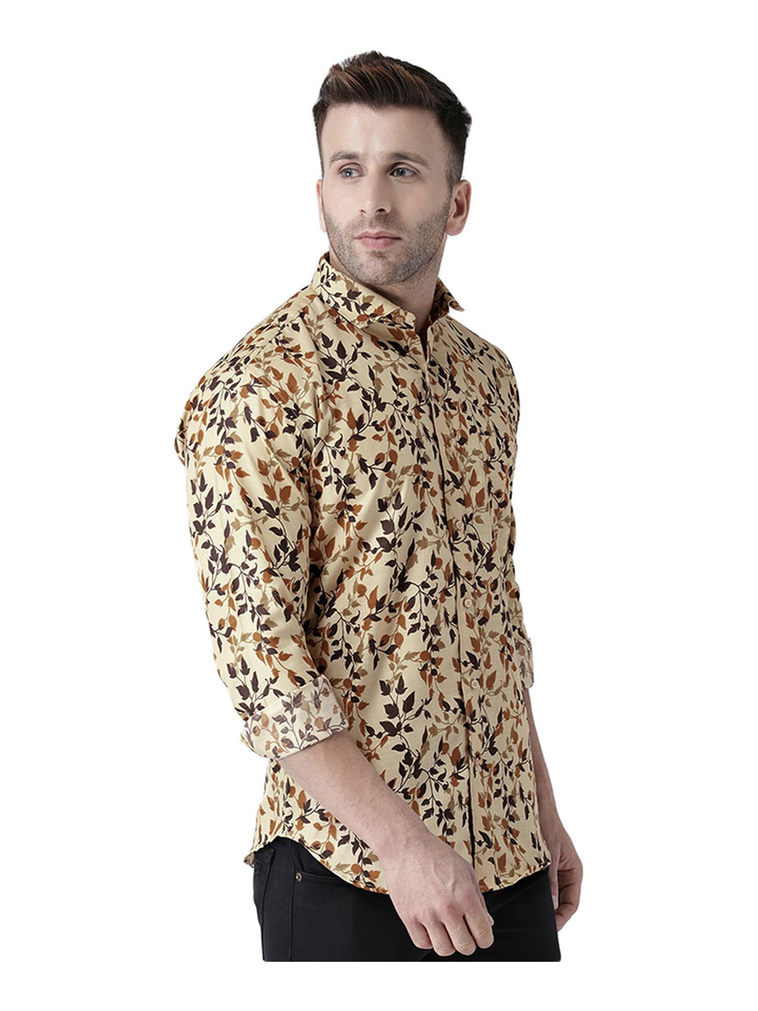 Hang Up Beige & Brown Slim Fit Printed Shirt