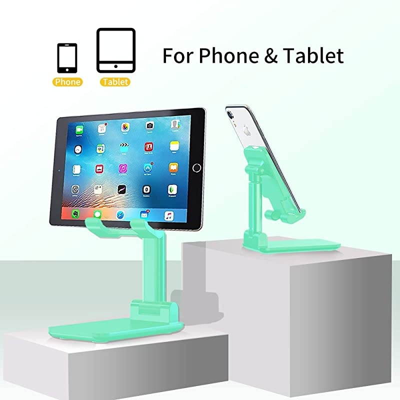 Portable Cell Phone Stand for Desk Adjustable Foldable Tablet Mount Mobile Phone Holder for Desktop Bed Compatible with All Smartphones Green