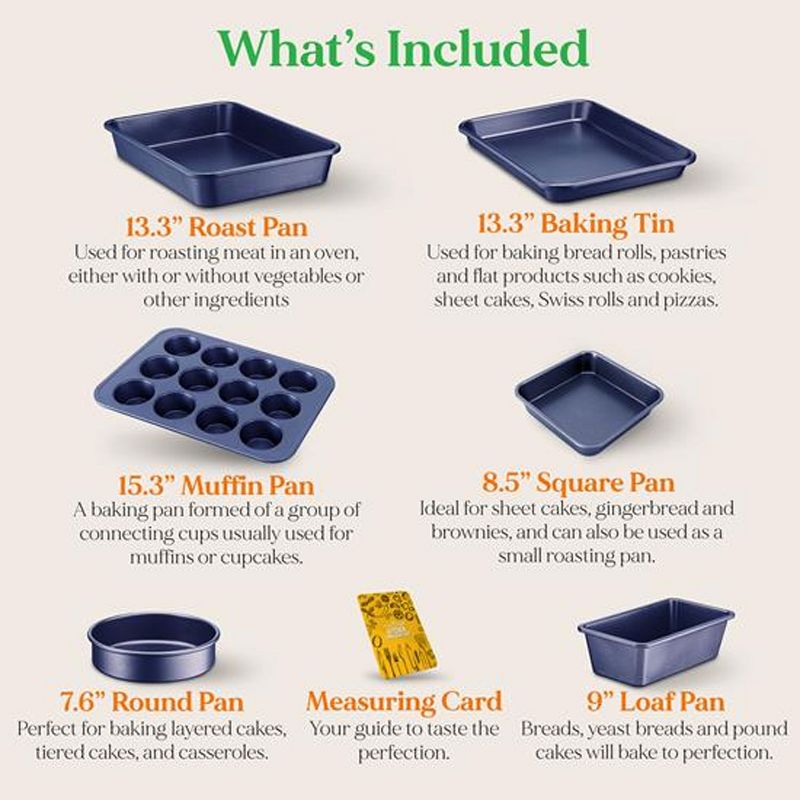 NutriChef 6 Piece Non-Stick Commercial-Grade Restaurant-Quality Kitchen Oven Carbon Steel Baking Pans with Muffin Pan & Cookie Sheet, Blue Diamond