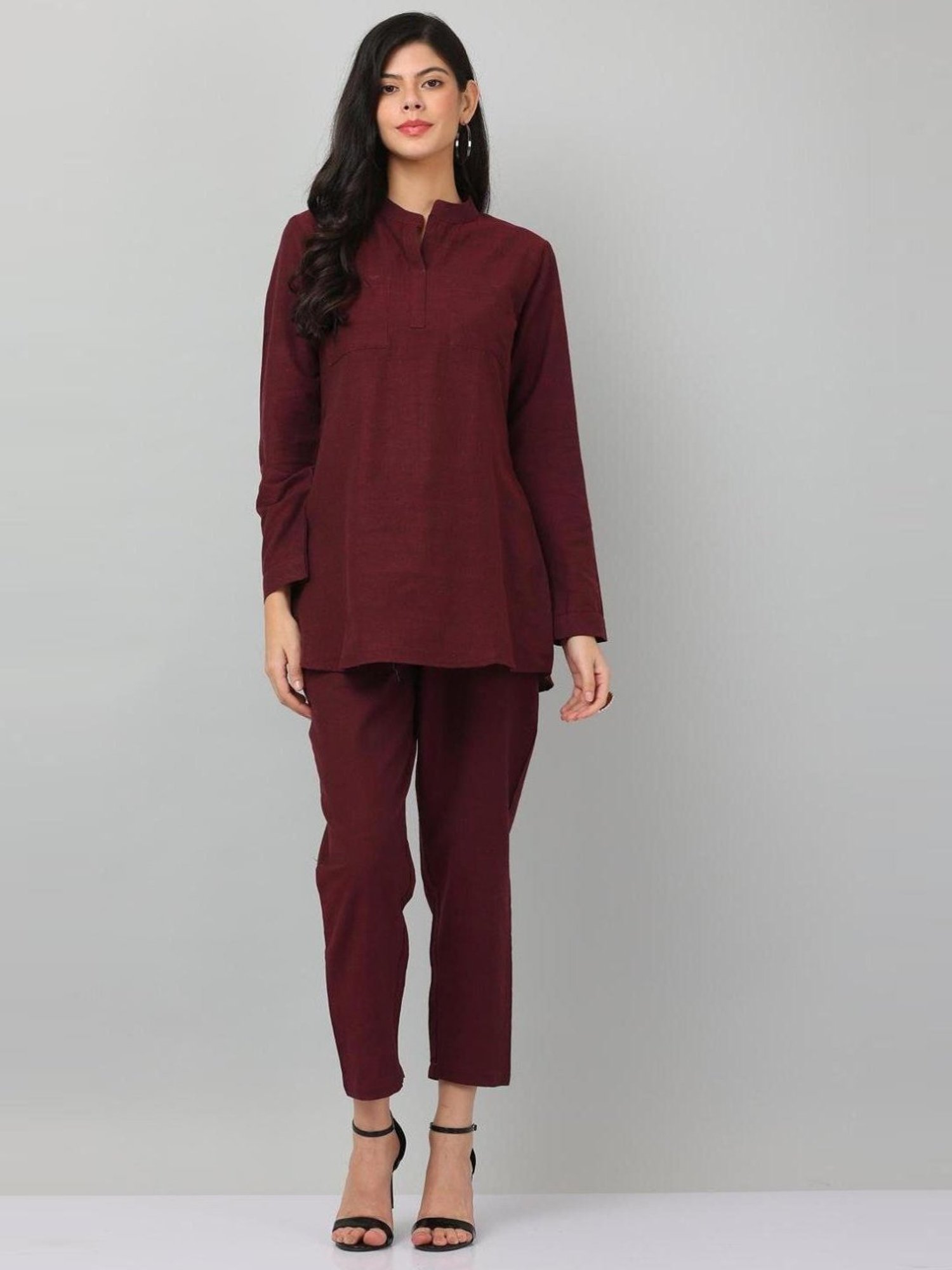 Kaanchie Nanggia Maroon Causal Wear Shirt and Pant Set