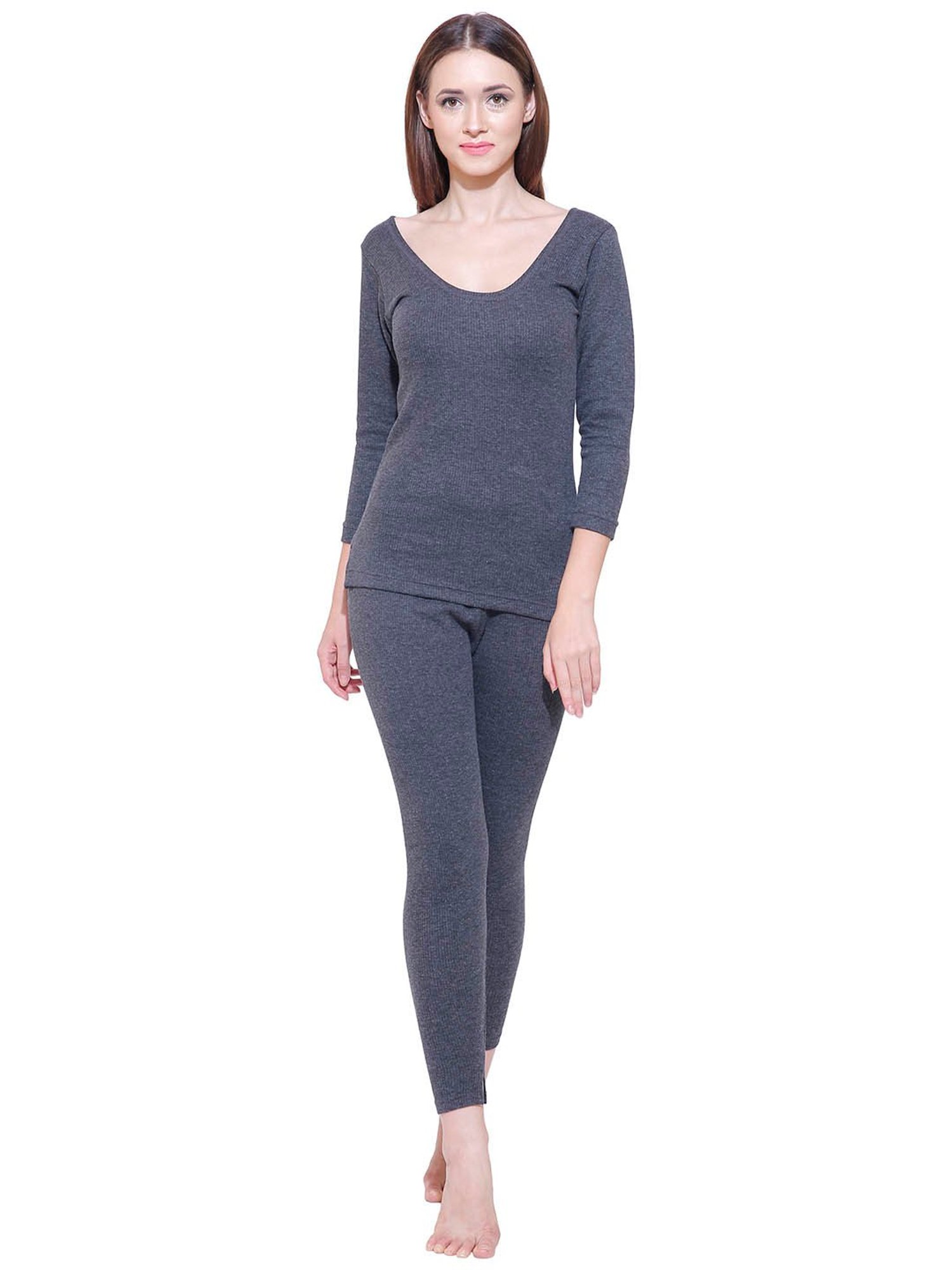 Bodycare Insider Grey Melange Textured Thermal Top