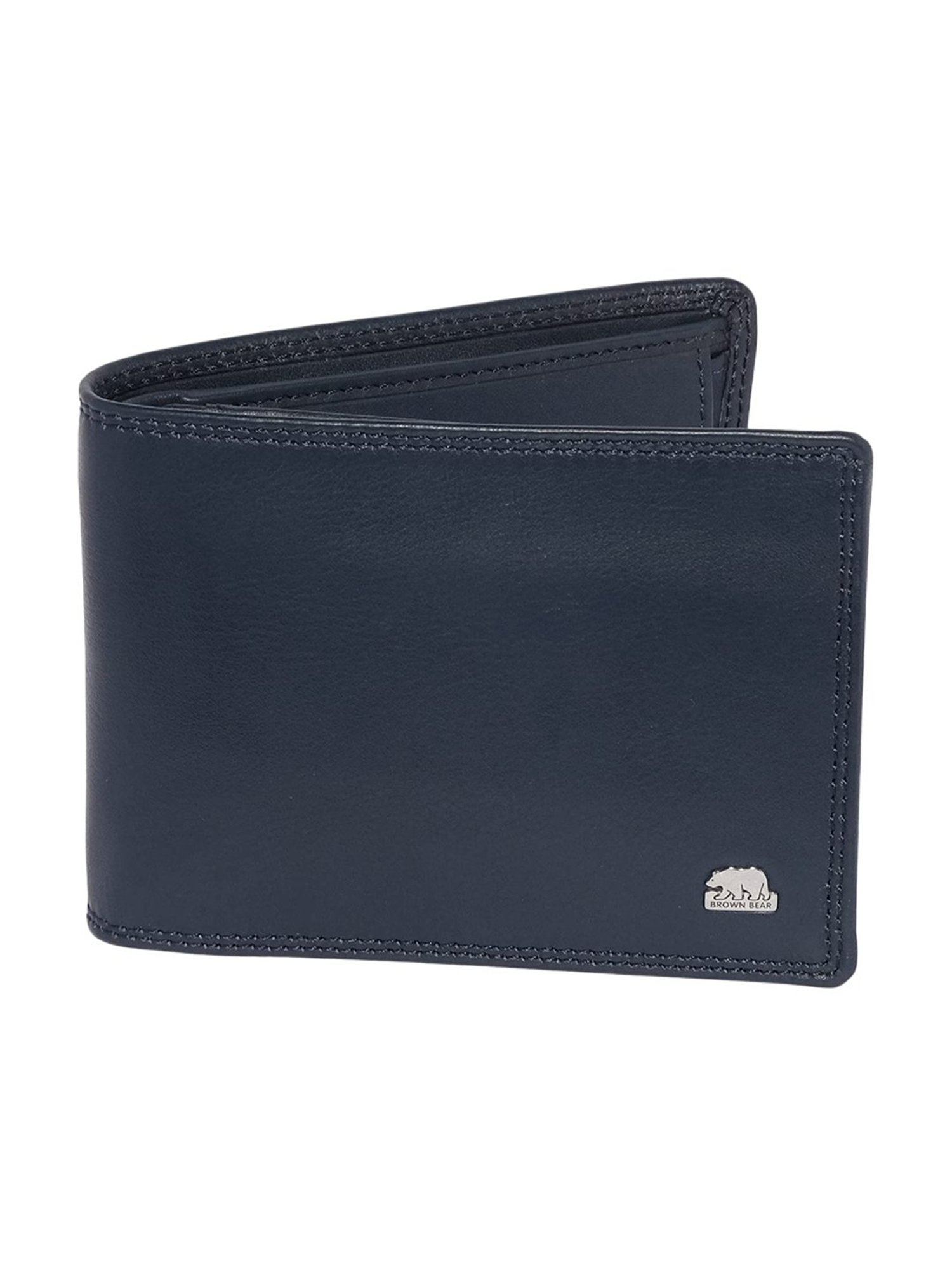 BROWN BEAR Stylish Pure Nappa Blue Leather Slim Bi-Fold Wallet for Men with Nine Card Slots