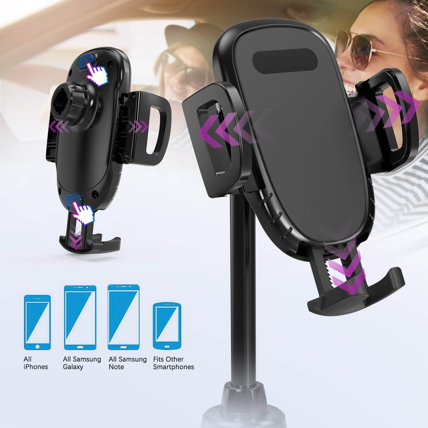 Donwell Cup Holder Phone Mount ,360&deg;Adjustable Gooseneck Car Mount for  iPhone 12/11/XR/X/8/7/6/SE, for Samsung Galaxy S21/S20/S10/S9/S8/S7/Note 20/10/9/8, for LG, MOTO, etc (Black)