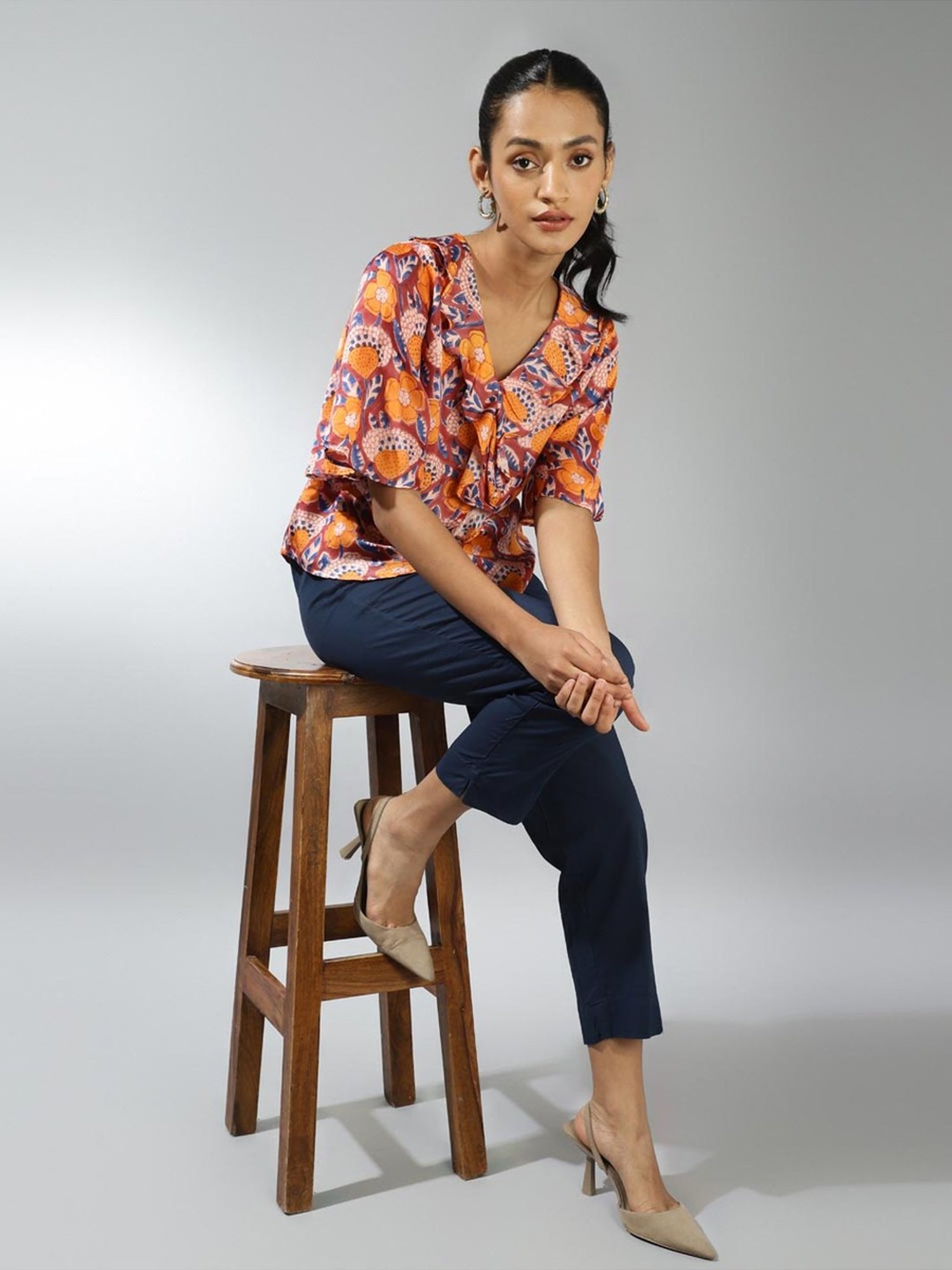 Fabindia Maroon Floral Print Top