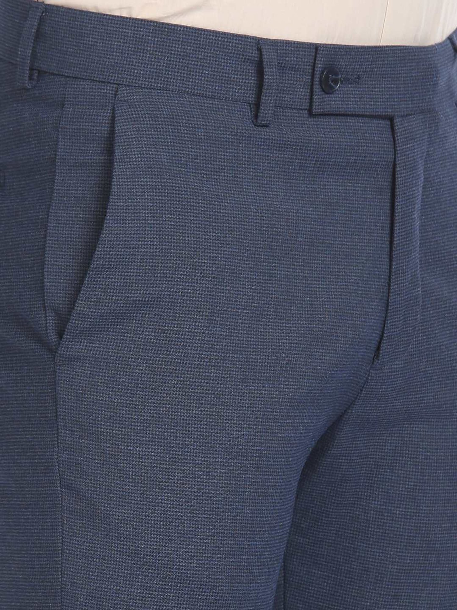 Arrow Blue Cotton Slim Fit Texture Trousers