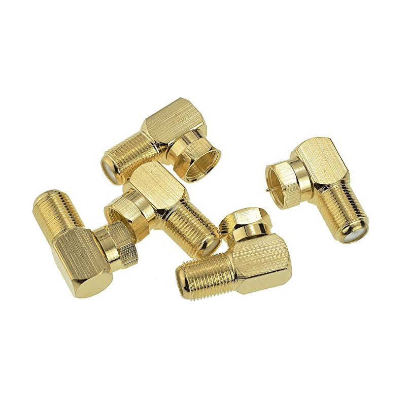 FType Right Angle Adapter Gold Plated 90 Female to Male Connector 5 Pack Part CONNF81GRA5
