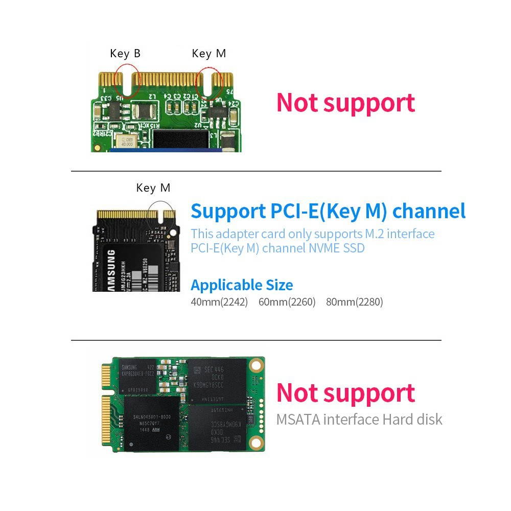 M.2 NVME to USB3.0 Mobile Adapter Card Converter Card Support M.2 PCIE(Key M) Interface NVME SSD Not Support SATA Protocol