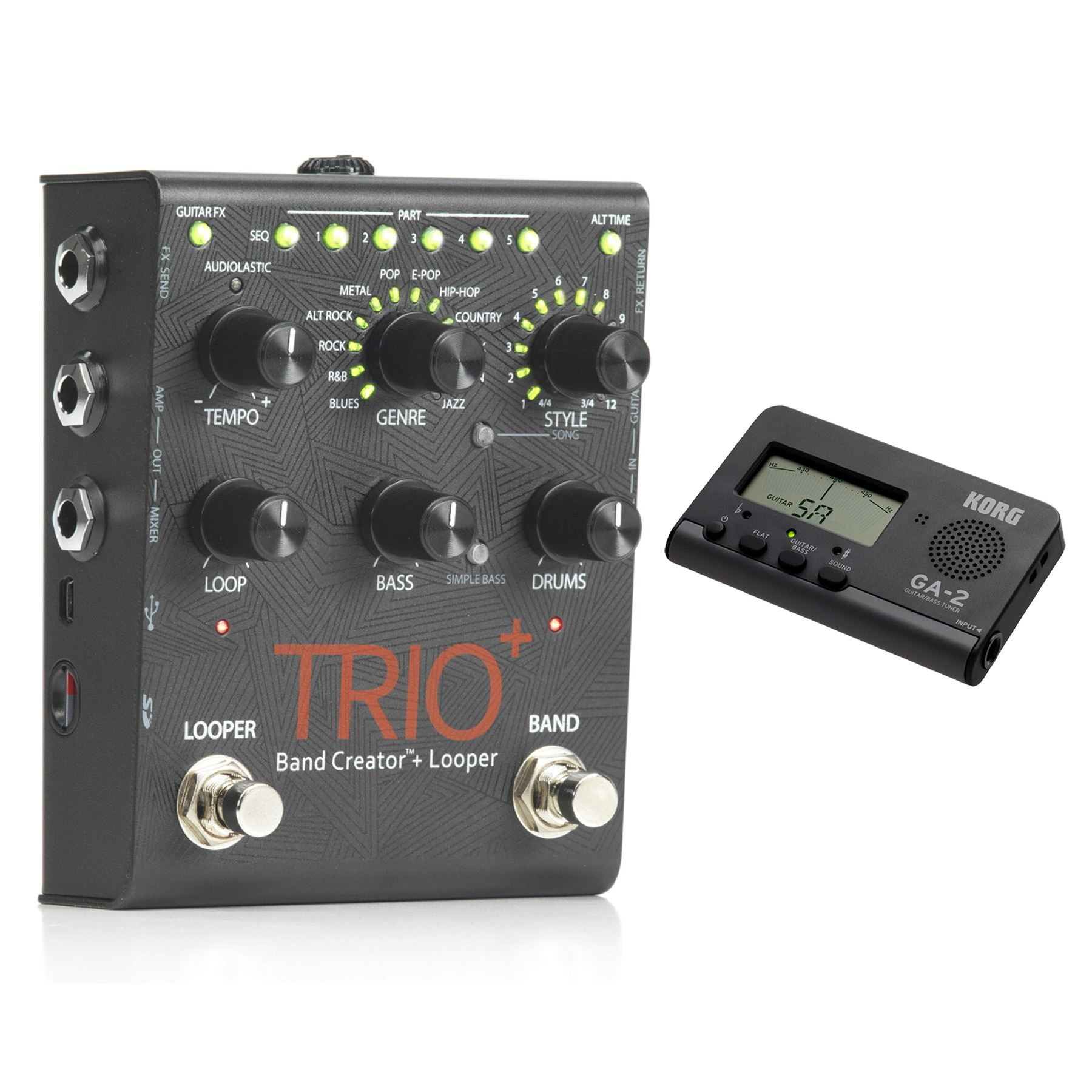 Digitech Trio+ Effect Pedal w/ Korg GA-2 Compact Guitar/Bass Tuner Bundle