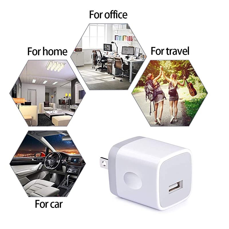 USB Wall Charger,  1A/5V 3-Pack Travel USB Plug Charging Block Brick, Charger Power Adapter Cube Compatible Phone Xs/XS Max/X/8/7/6 Plus, Galaxy S9/S8/S8 Plus, Moto, Kindle, LG