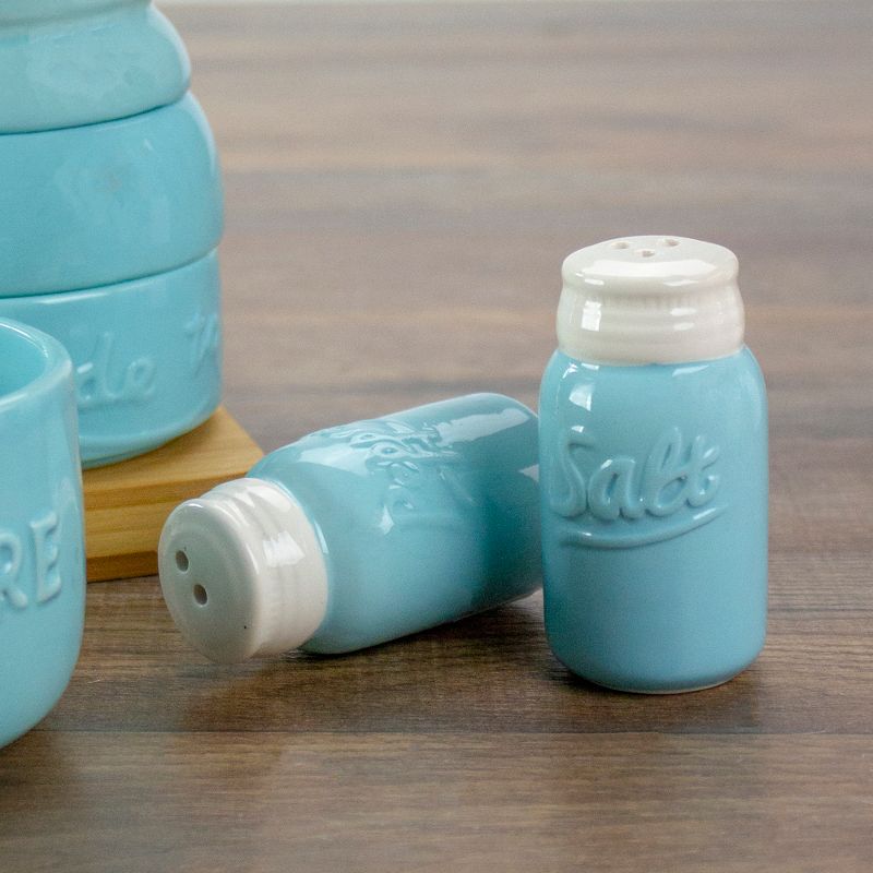 Northlight Light Blue and White Retro Mason Jar Style Ceramic Salt and Pepper Shakers 3.25"