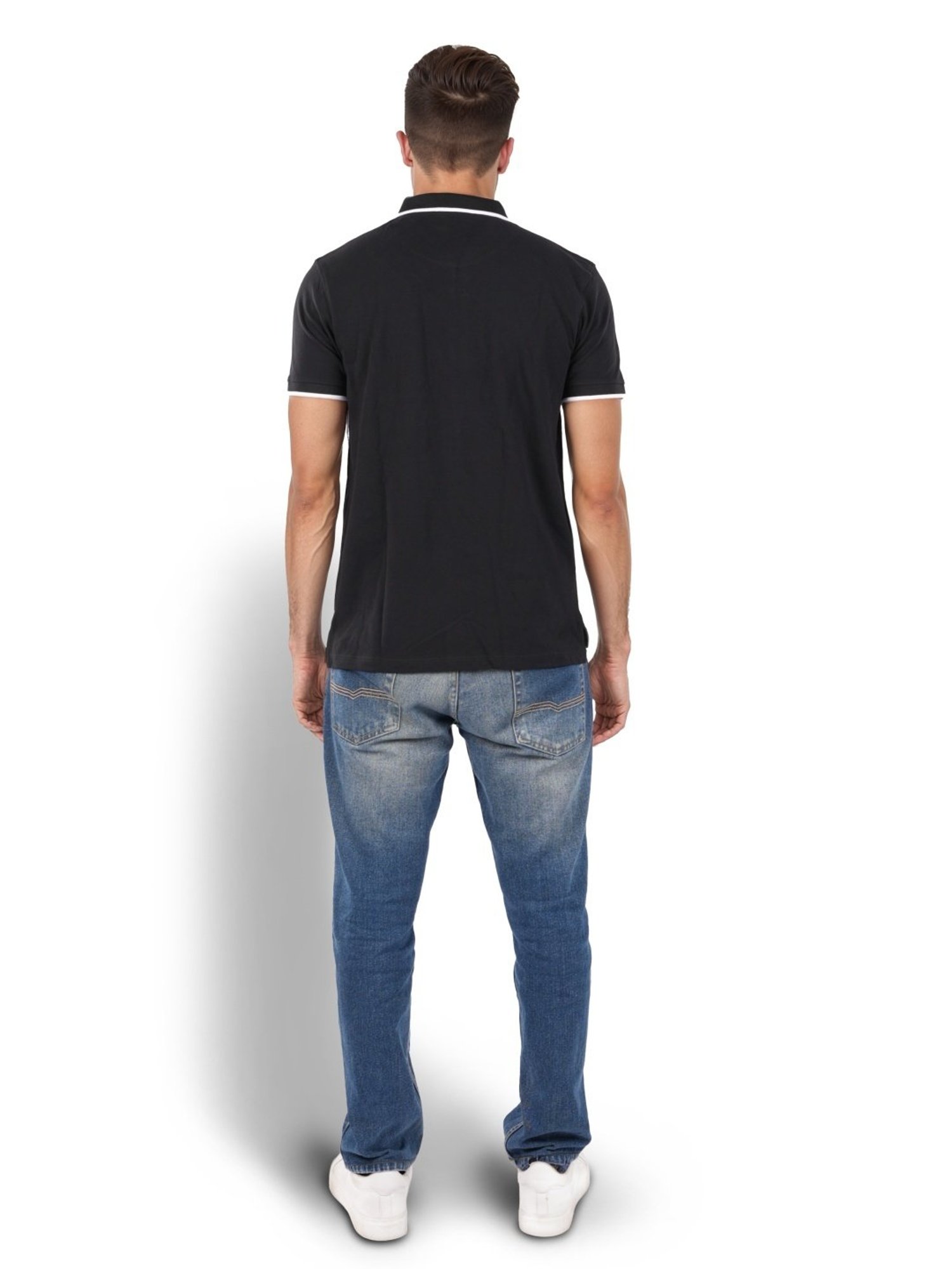 Celio* Black Cotton Regular Fit Polo T-Shirt