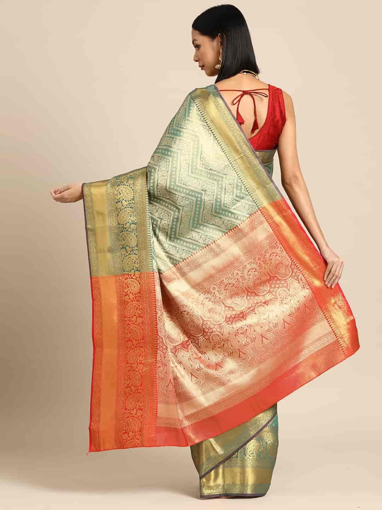 Silk Land Green Woven Saree With Unstitched Blouse