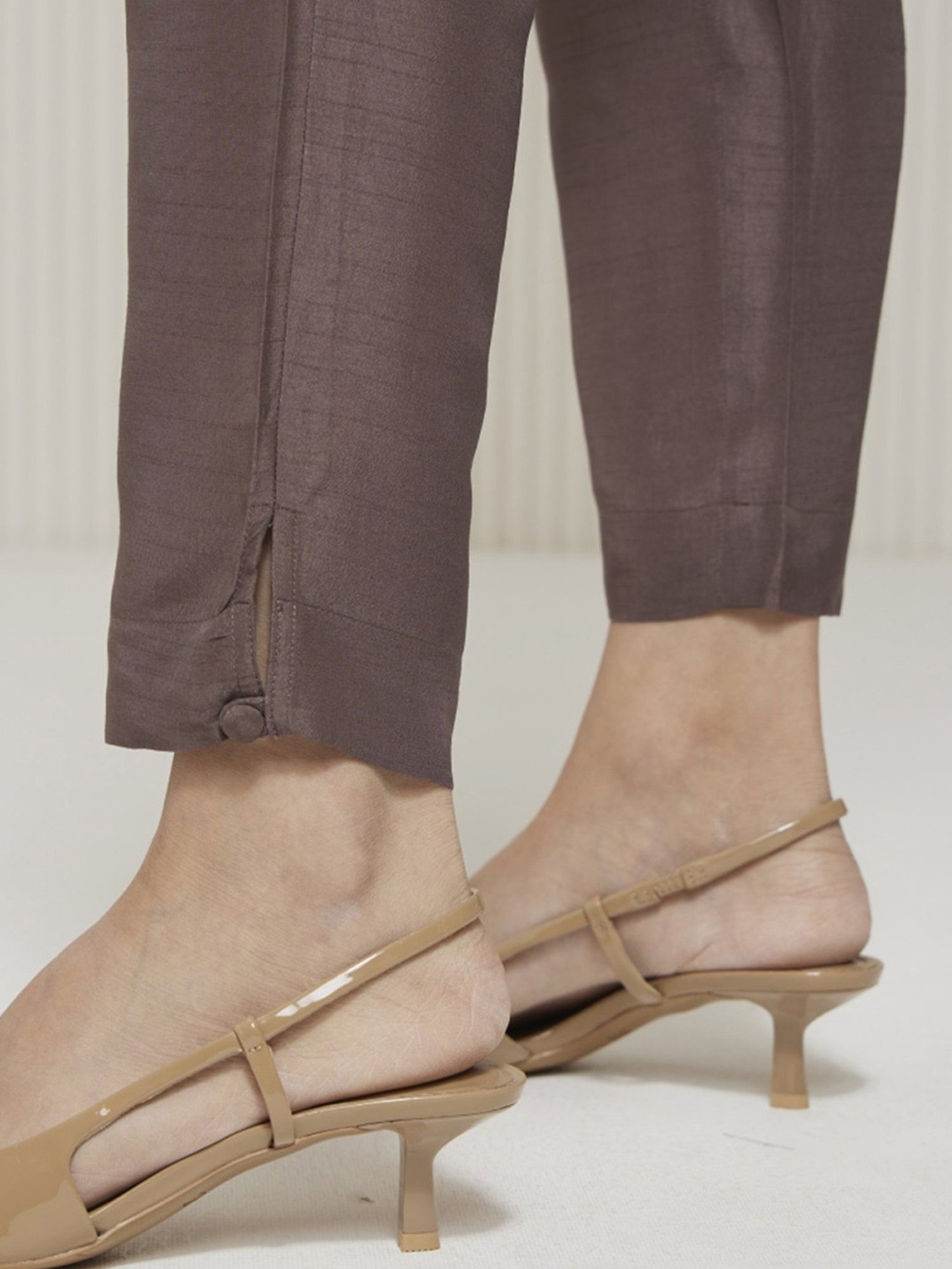 Artagai Granite Grey Elevated Basics Slim Pants With Side Slit And Buttons