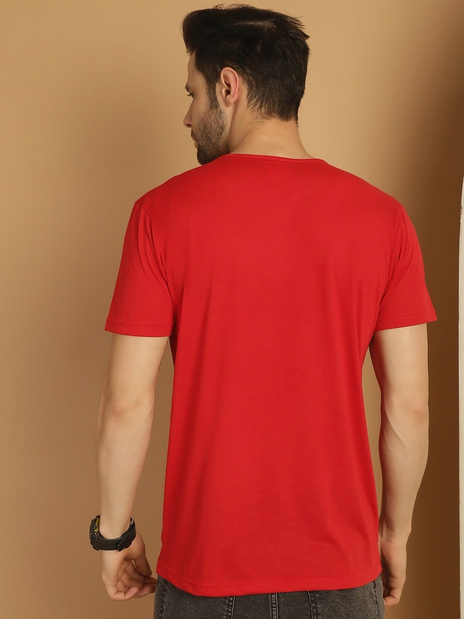 Vimal Jonney Grey & Red Regular Fit T-Shirt