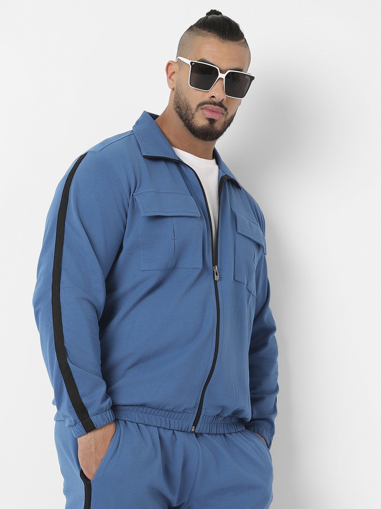 Instafab Plus Azure Blue Regular Fit Plus Size Tracksuit