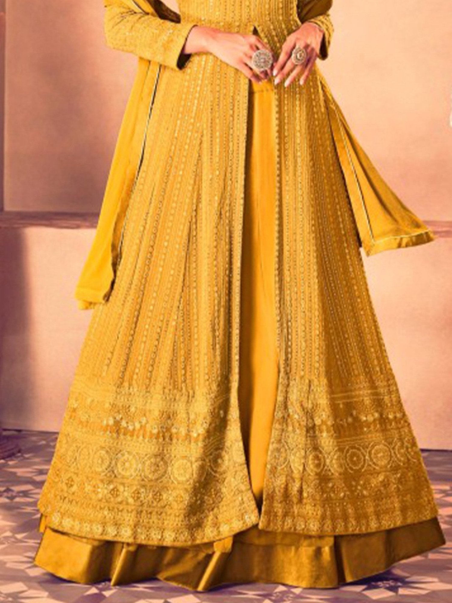 Odette Yellow Embroidered Unstitched Dress Material
