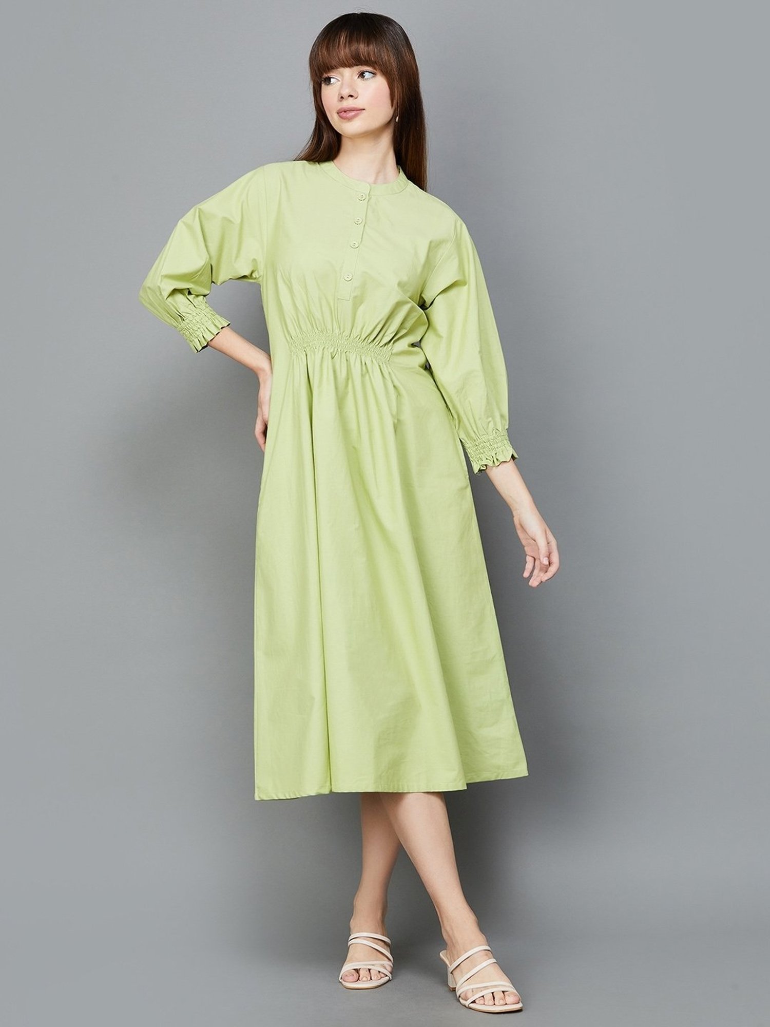 Colour Me by Melange Green Cotton A-Line Dress