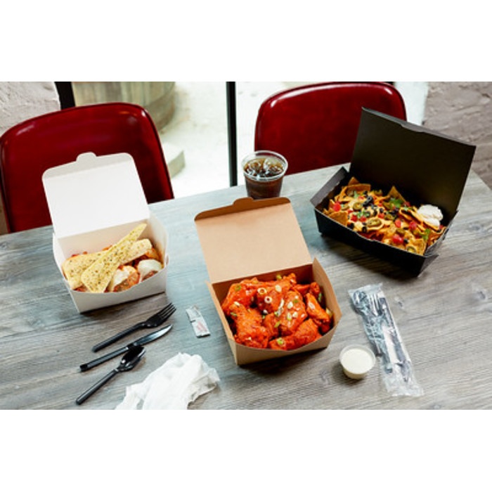 Pactiv 66 oz OneBox Take Out Container with Perforated Lid, Black, 6.5" x 4.5" x 3.25" | 160 per Case