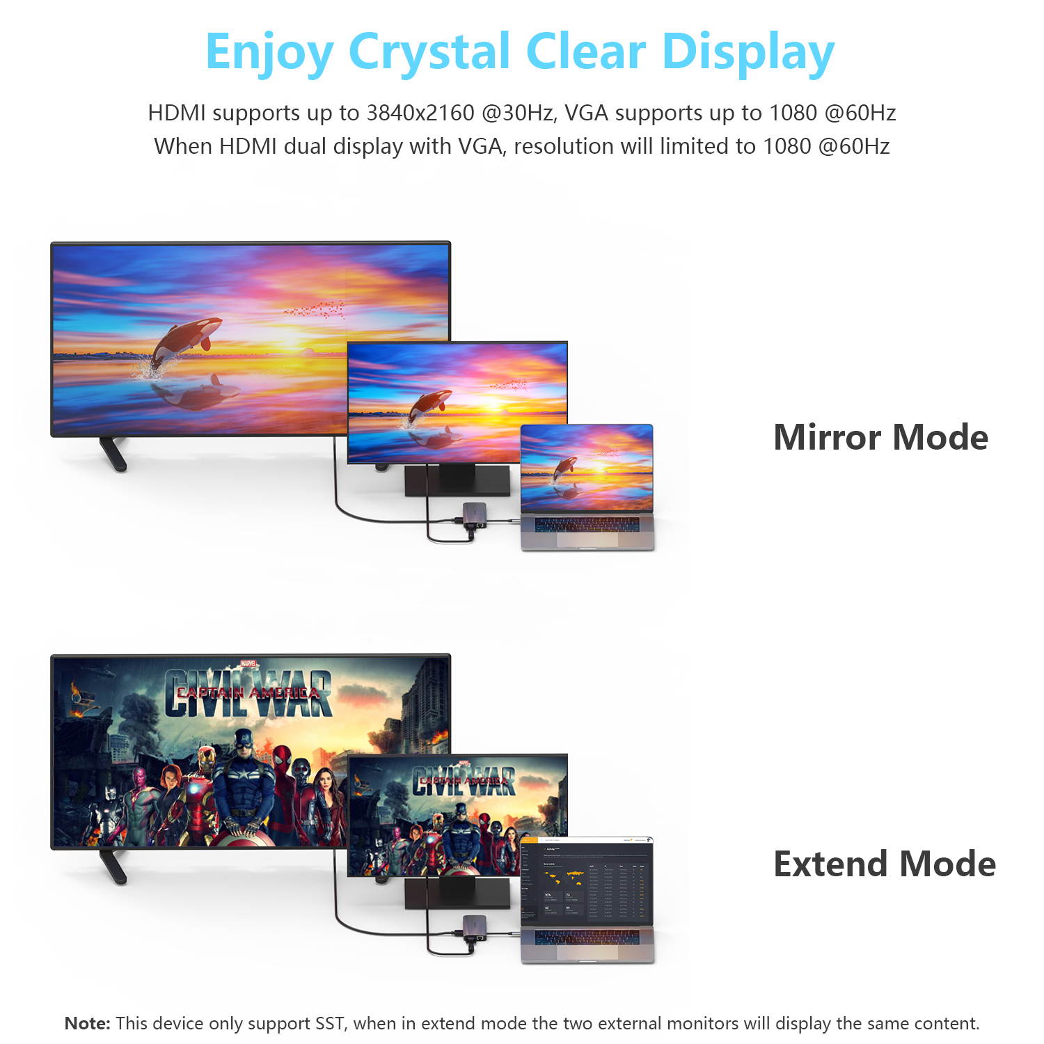 Wavlink USB C Hub, PD 7-in-1 Type C Adapter Mini Docking Station Aluminum with 4K 30Hz HDMI, 2K 60Hz VGA, 2 USB 3.0, SD/TF Card Reader, 87W Laptop Power Delivery for Windows Mac and More, Plug & Play