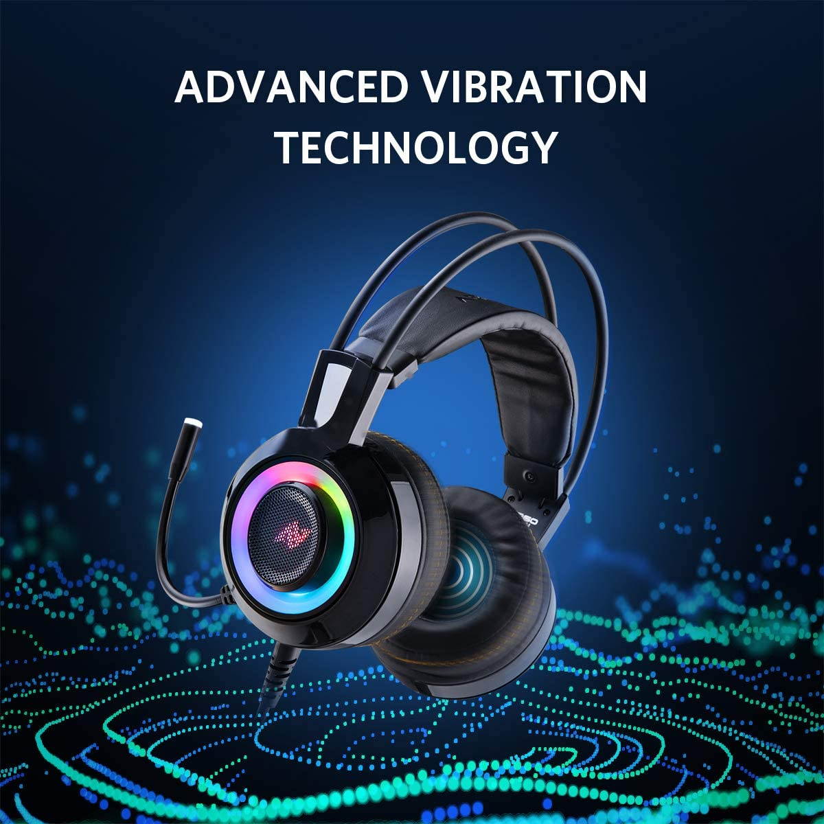 ABKONCORE CH60 Gaming Headset with True 7.1 Surround Sound for PC, PS4, Laptop, Bass Vibration, Noise Cancelling, Soft Earmuffs Headphones with Mic, LED Light, in-line Controller for FPS Games