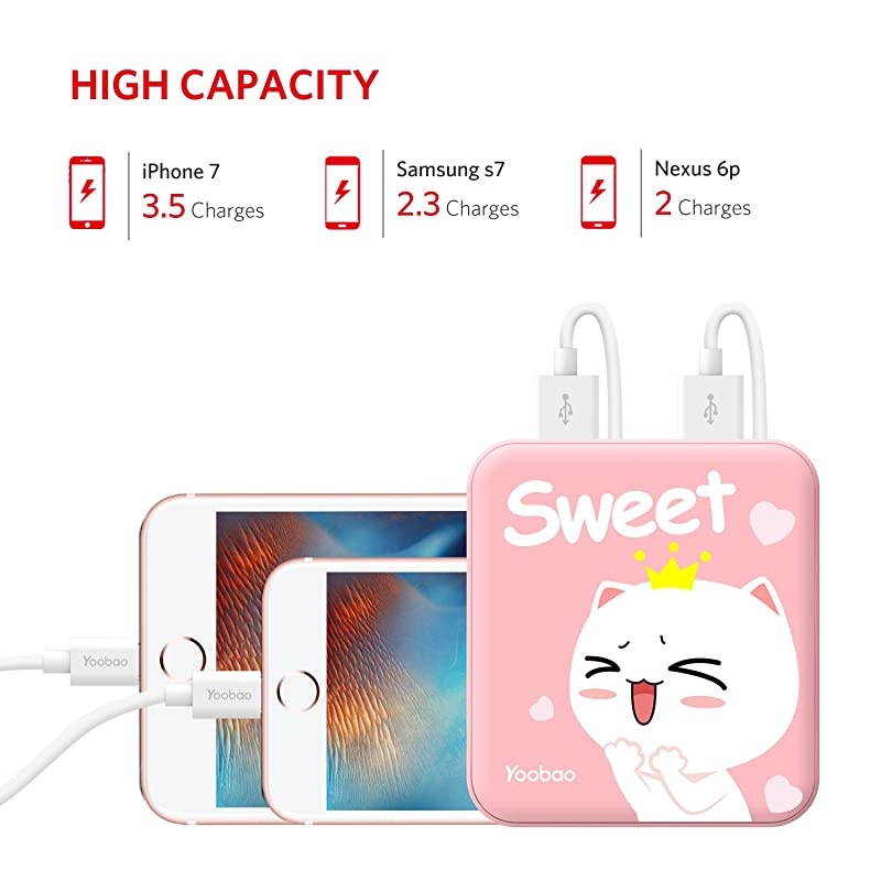Portable Charger 10000mAh Power Bank External Battery Pack Powerbank Cell Phone Battery Backup Charger with Dual USB Output Comaptible Cellphone Smartphones Pink Sweet