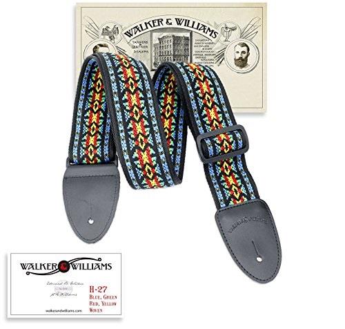 walker & williams h27 vintage series hootenanny strap blue, green. red, yellow