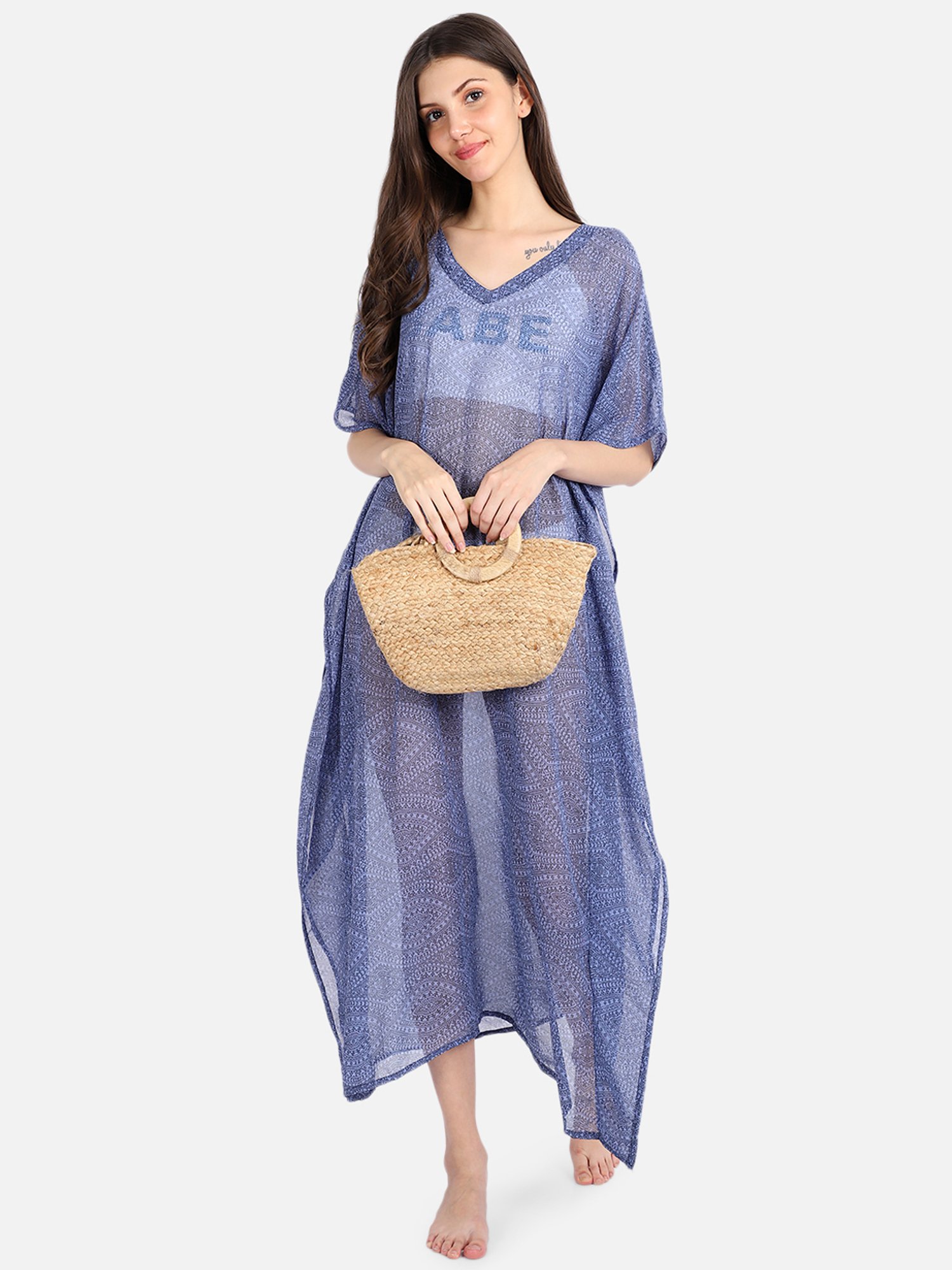 Erotissch Blue Printed Beachwear Cover-Up Kaftan