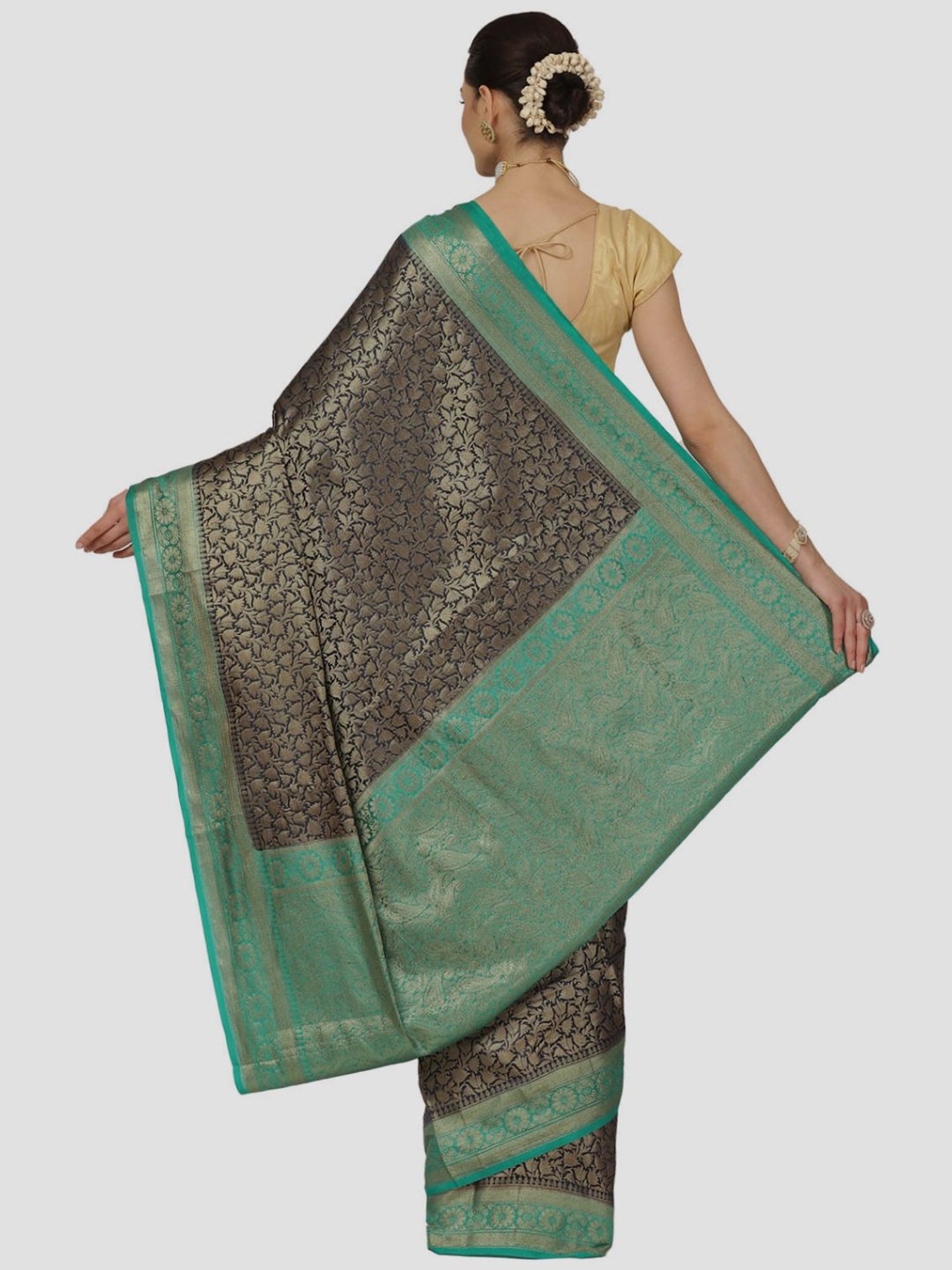 Banarasi Silk Works Black Cotton Woven Saree With Unstitched Blouse