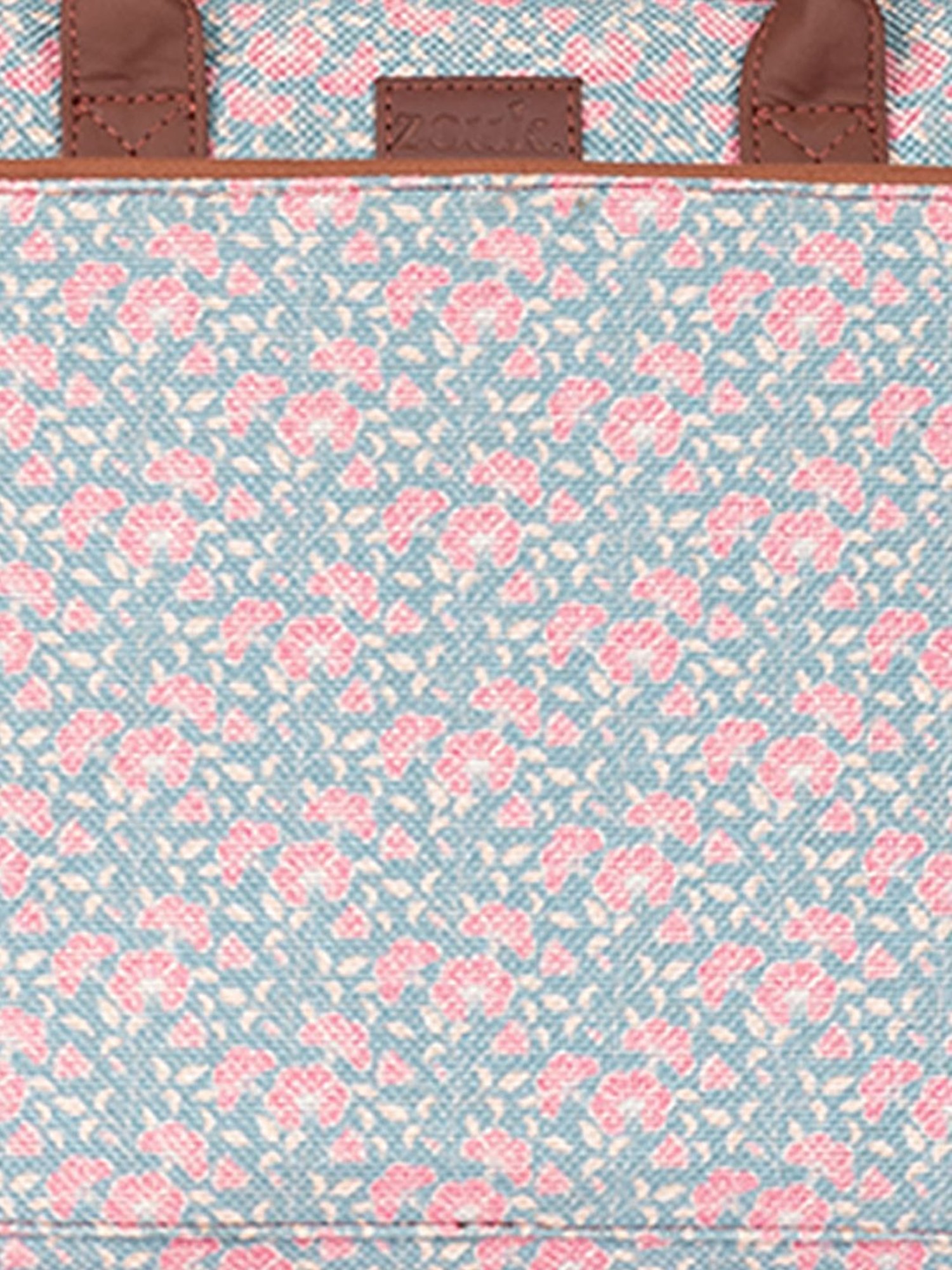 Zouk Chettinad Floral Blue & Pink Jute Large Laptop Messenger Bag