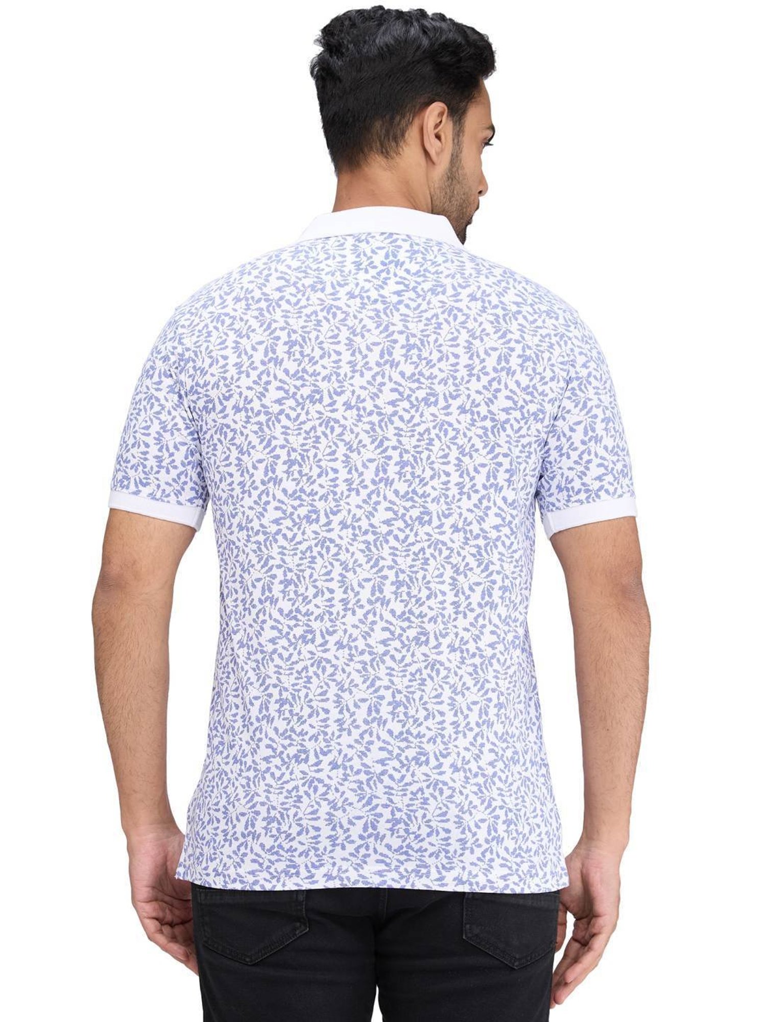 Park Avenue Blue Slim Fit Printed Polo T-Shirt