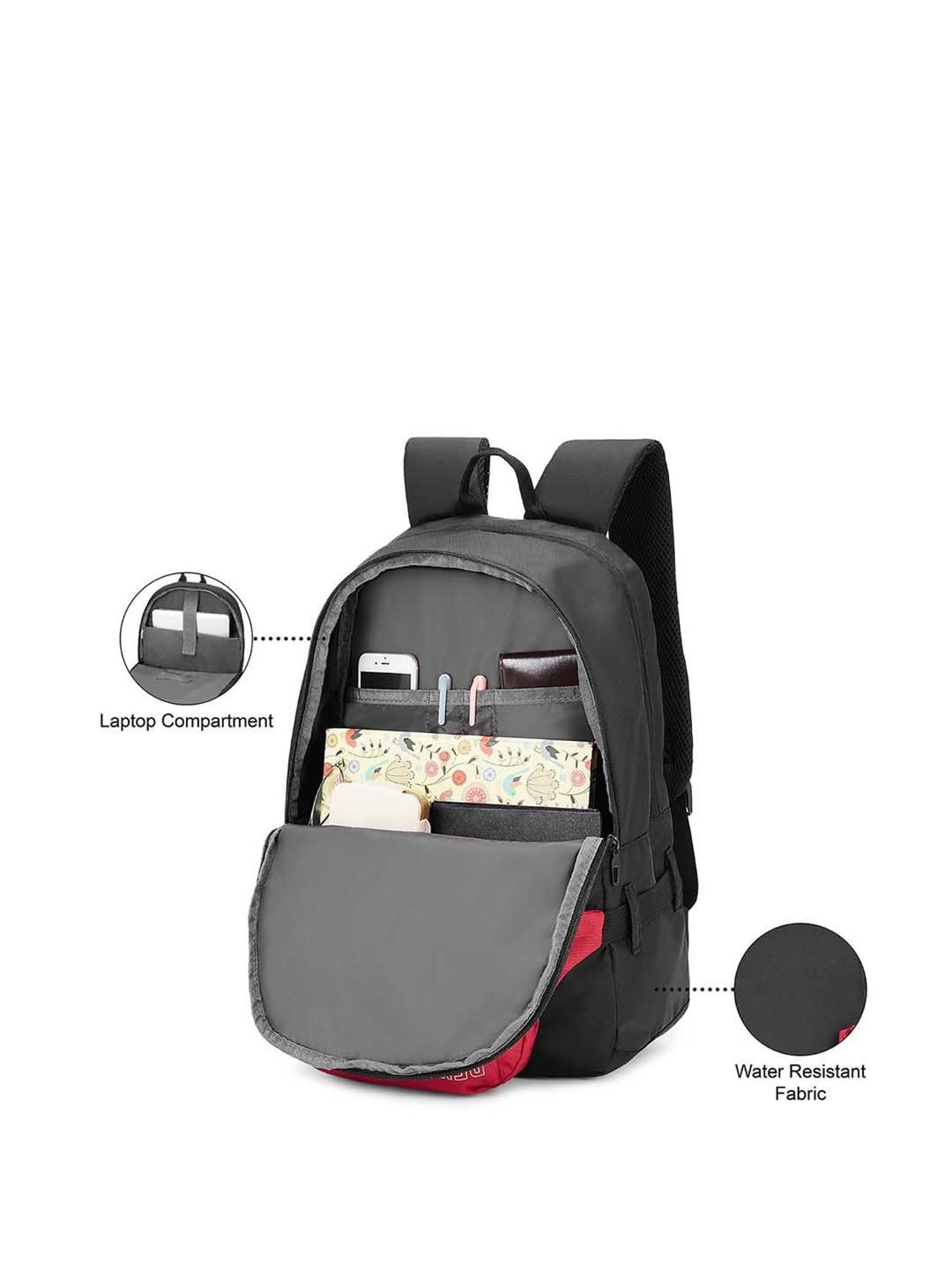 United Colors of Benetton Olivine 9 Ltrs Black & Red Small Laptop Backpack
