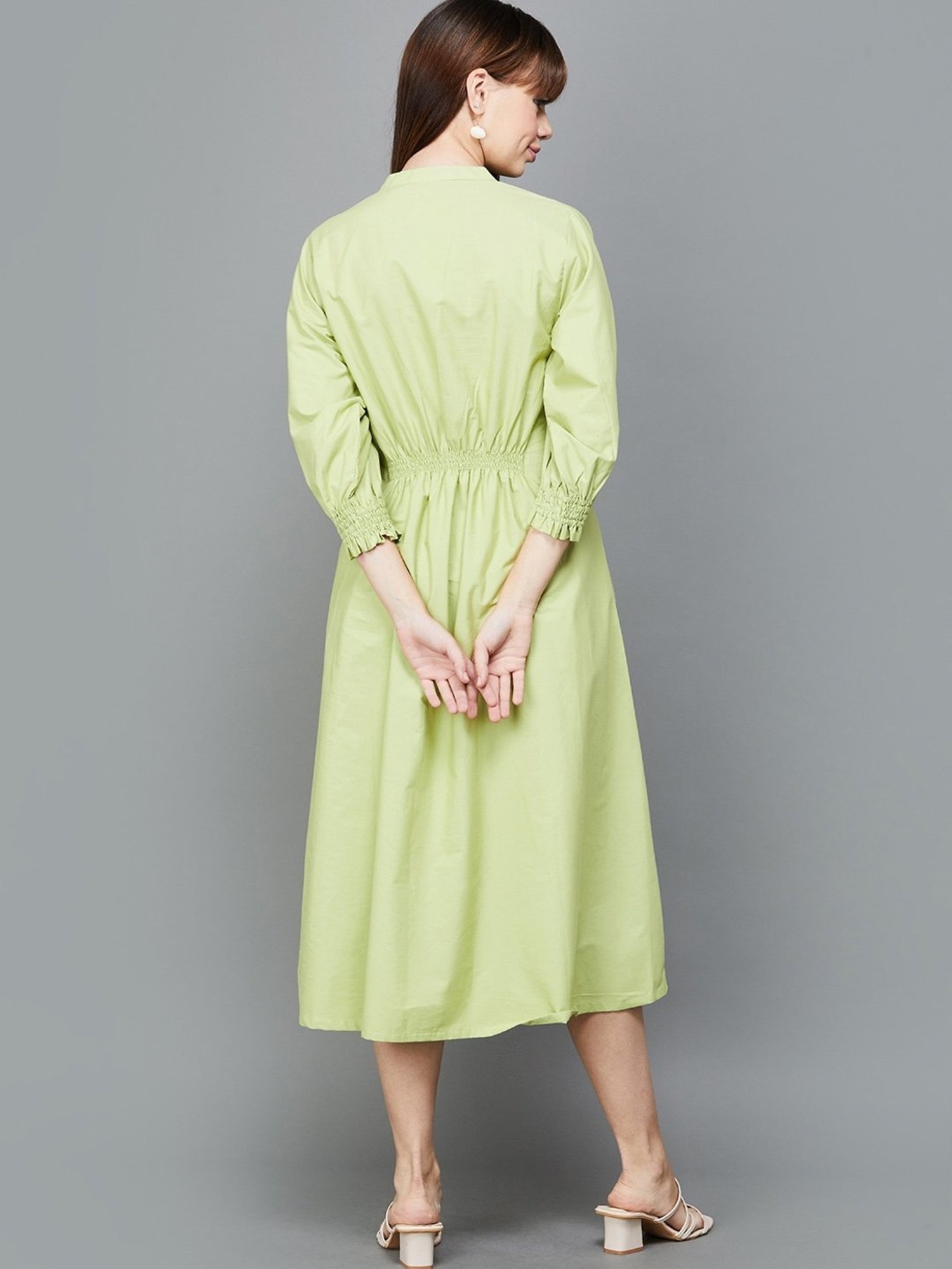Colour Me by Melange Green Cotton A-Line Dress