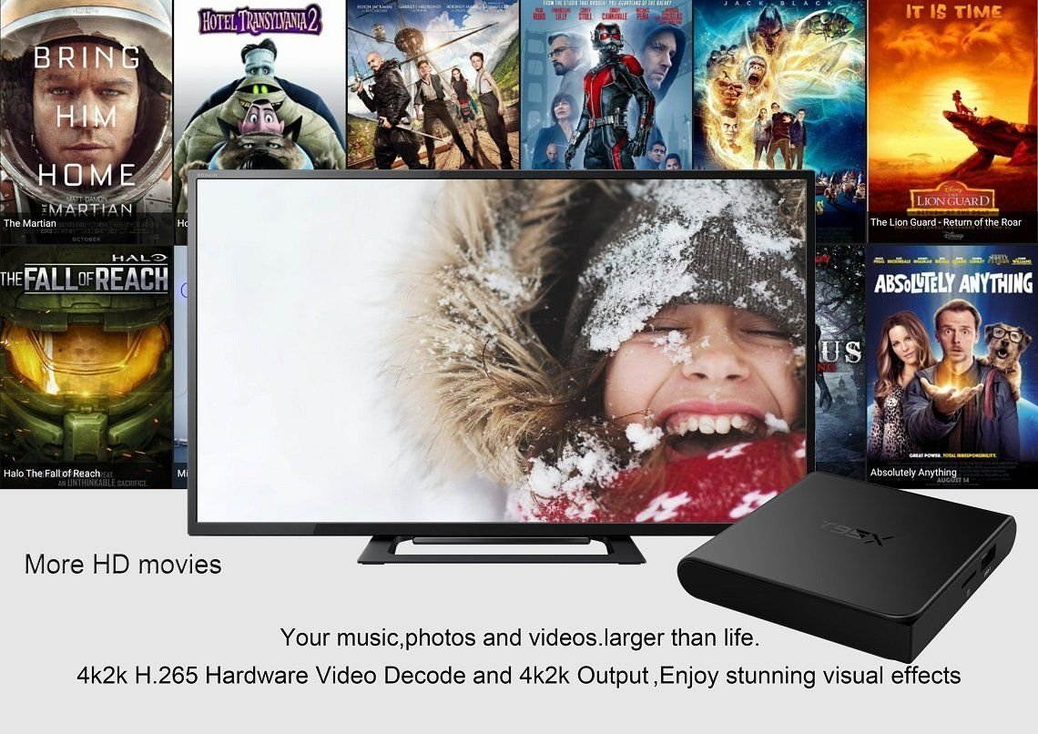 TopYart T95X TV Box Android 6.0 Amlogic S905X 64bit Quad Core Ultra HD 4K 60fps H.265 with WiFi DLNA Smart Set Top Box (2+8 G)