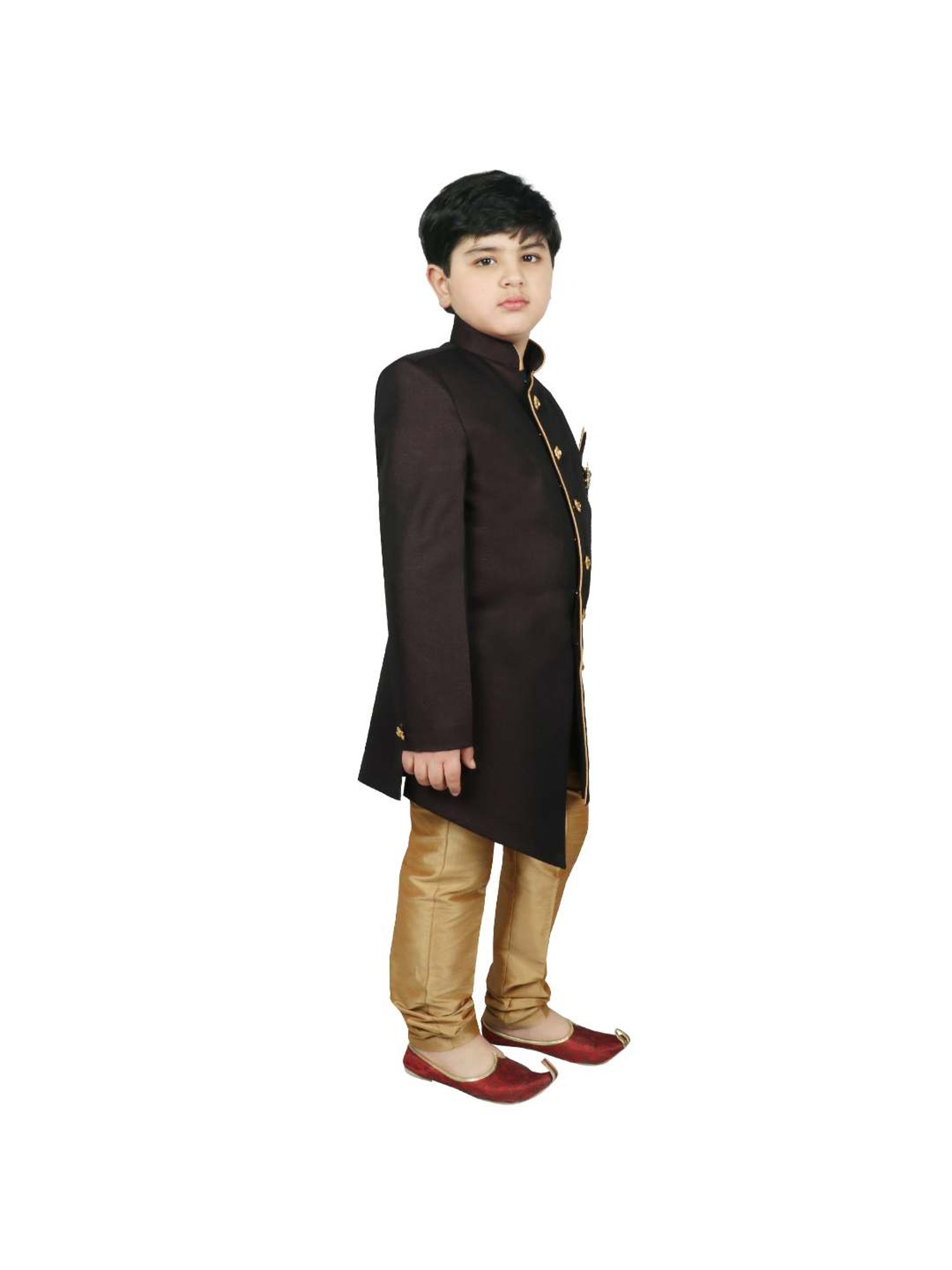 SG Yuvraj Kids Brown & Black Solid Sherwani with Pyjama