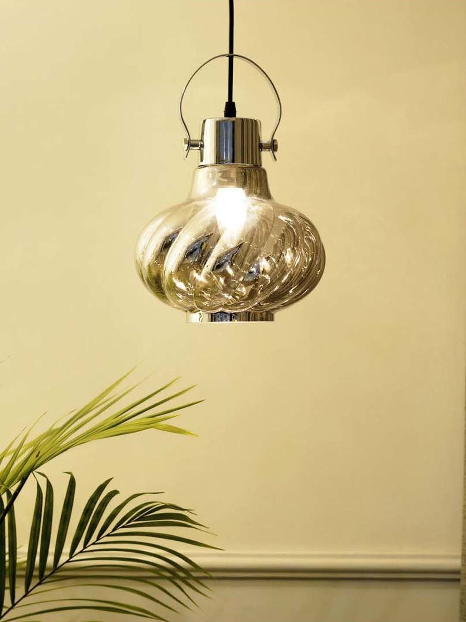 Kapoor E Illuminations Agatha Smoke & Nickel Glass Single Light Hanging Lamp