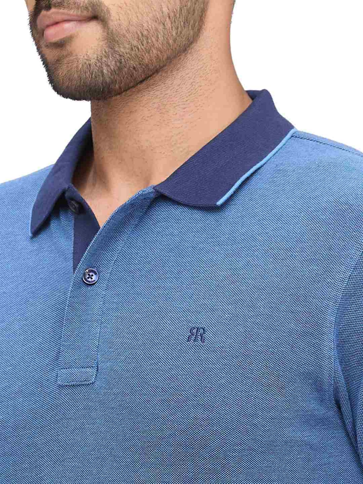 Raymond Blue Slim Fit Self Pattern Polo T-Shirt