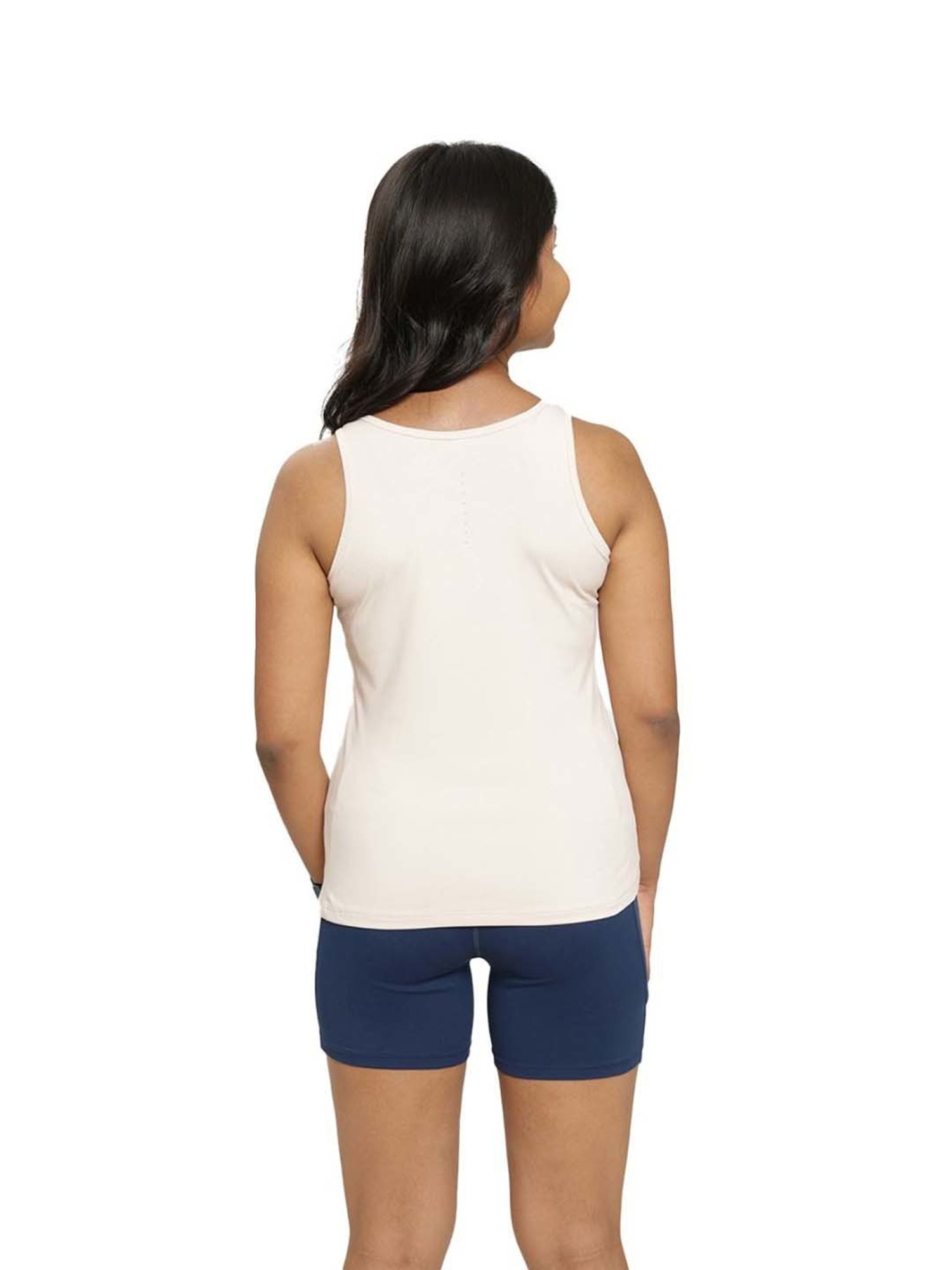 BlissClub Off-White Regular Fit Sports Tank Top