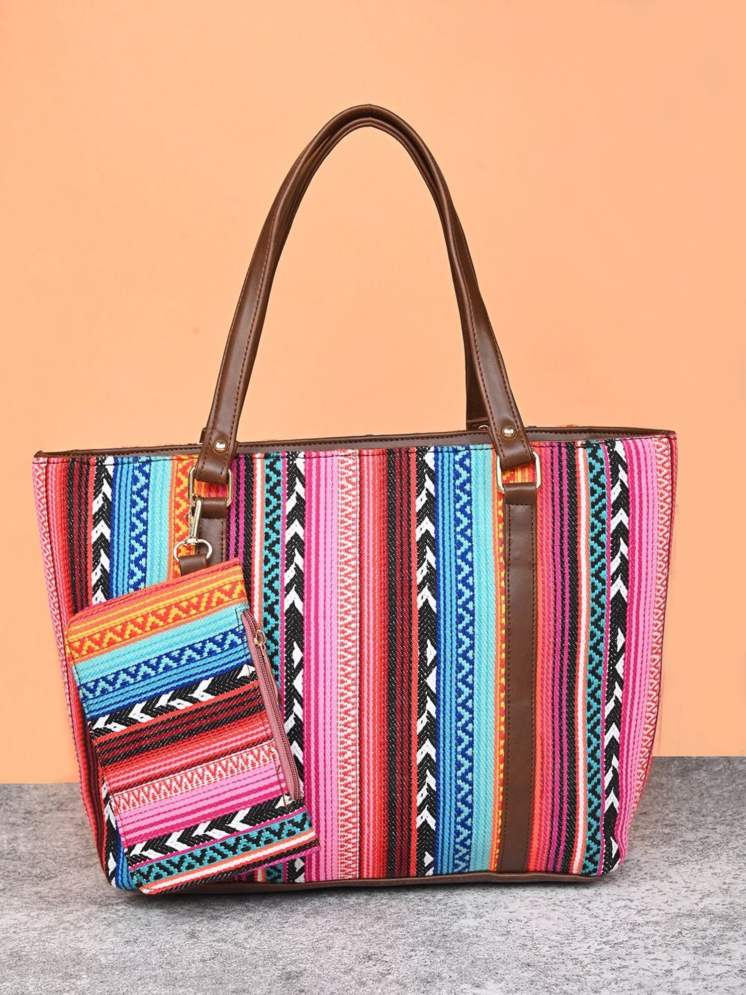 Gaurapakhi Multicolor Printed Large Tote Bag